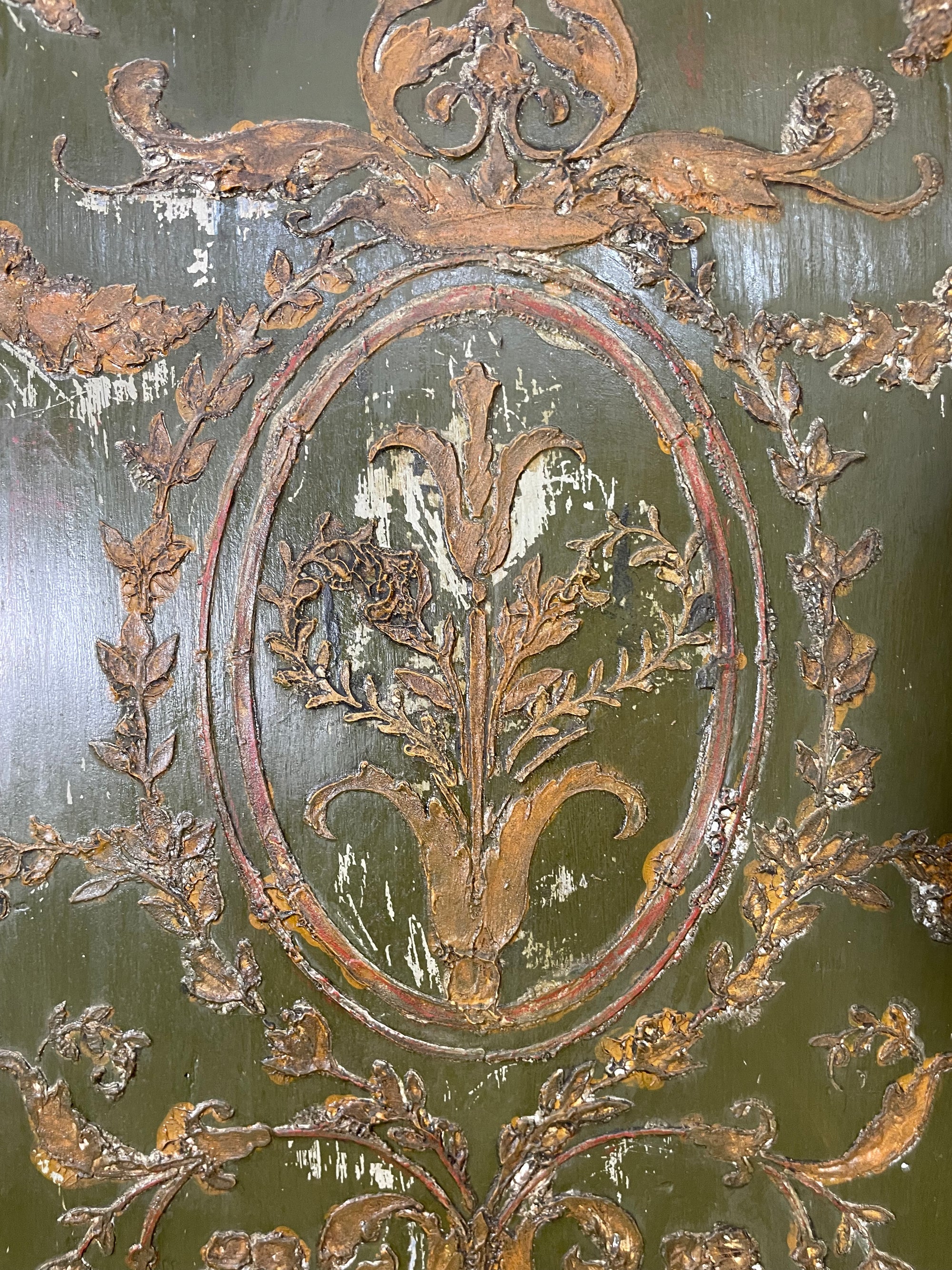 Vintage Painted Pine Wardrobe with Inlaid Boiserie Panel