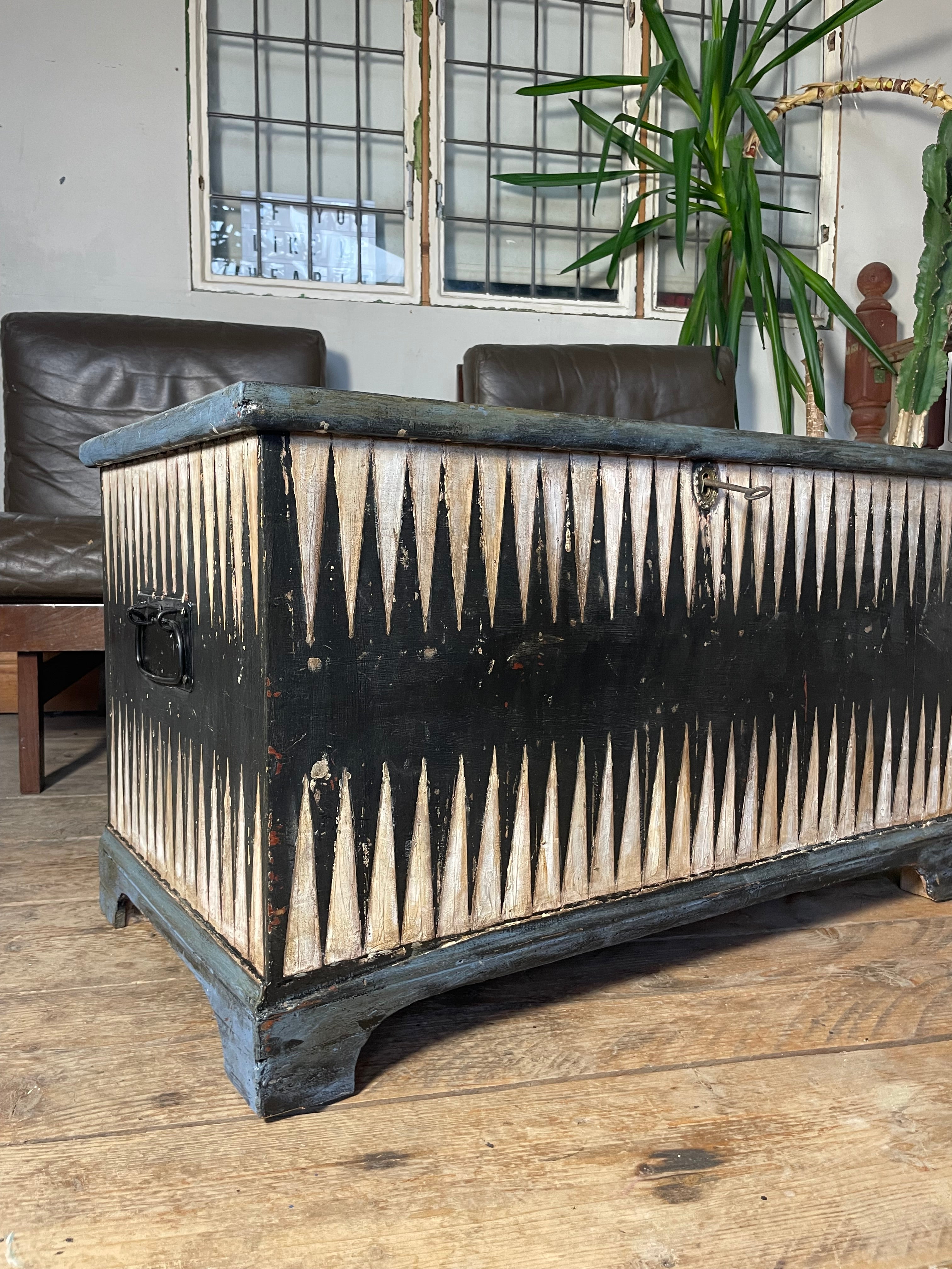 Vintage Pine Folk Art Blanket Storage Box