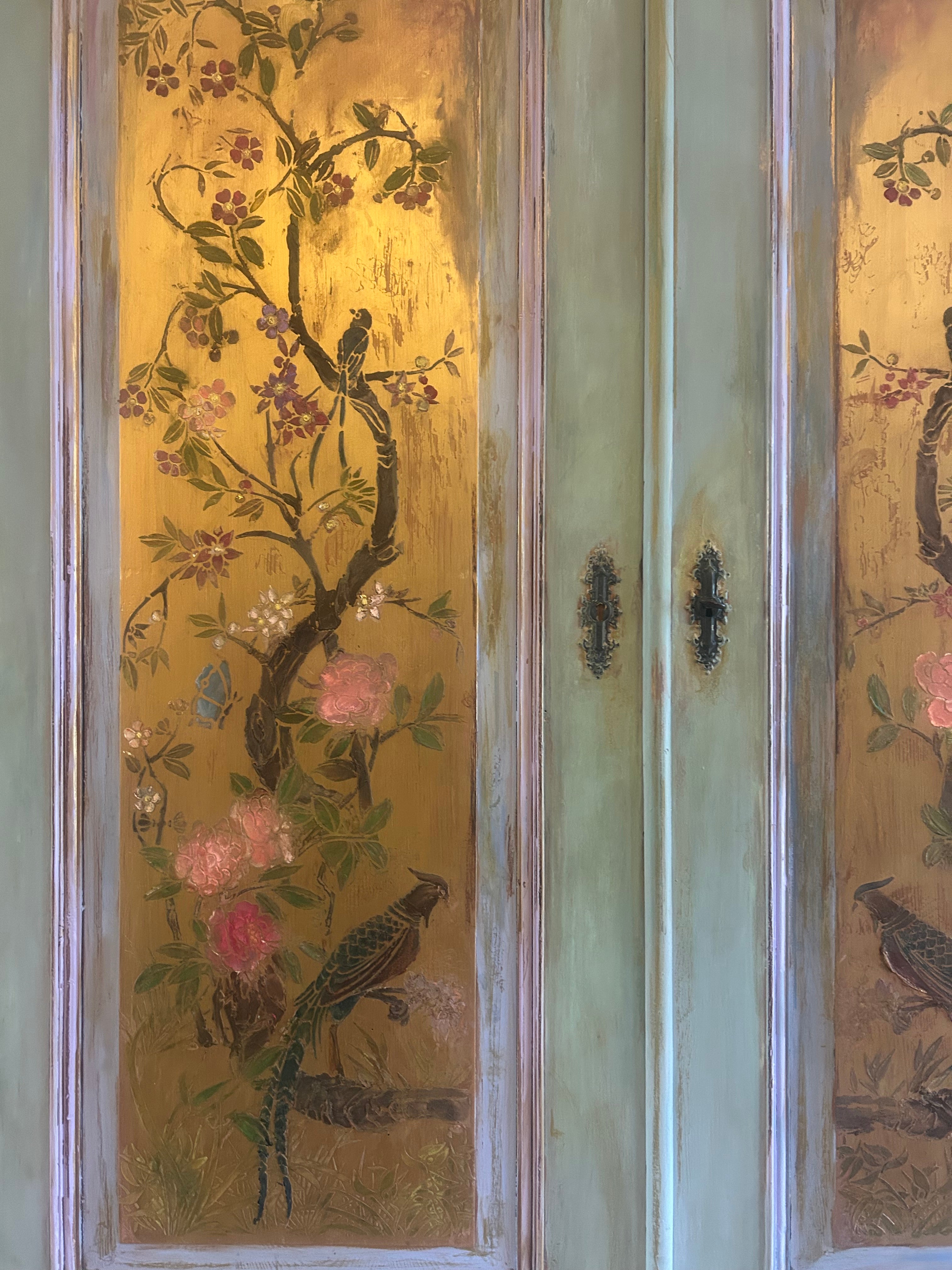 Vintage Painted Wardrobe with Inlaid Chinoiserie