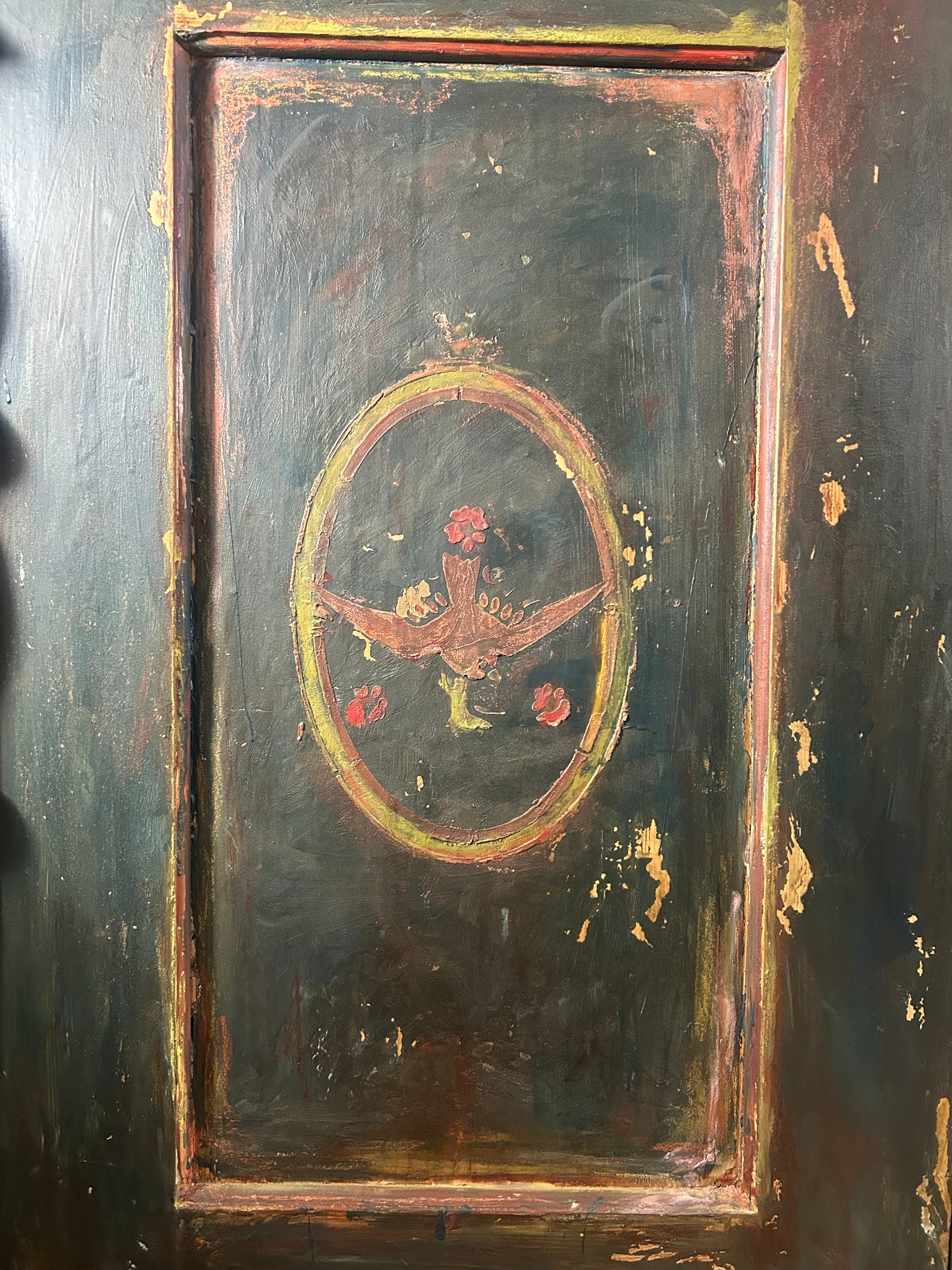 Antique Painted Linen Press with Folk Art Panels