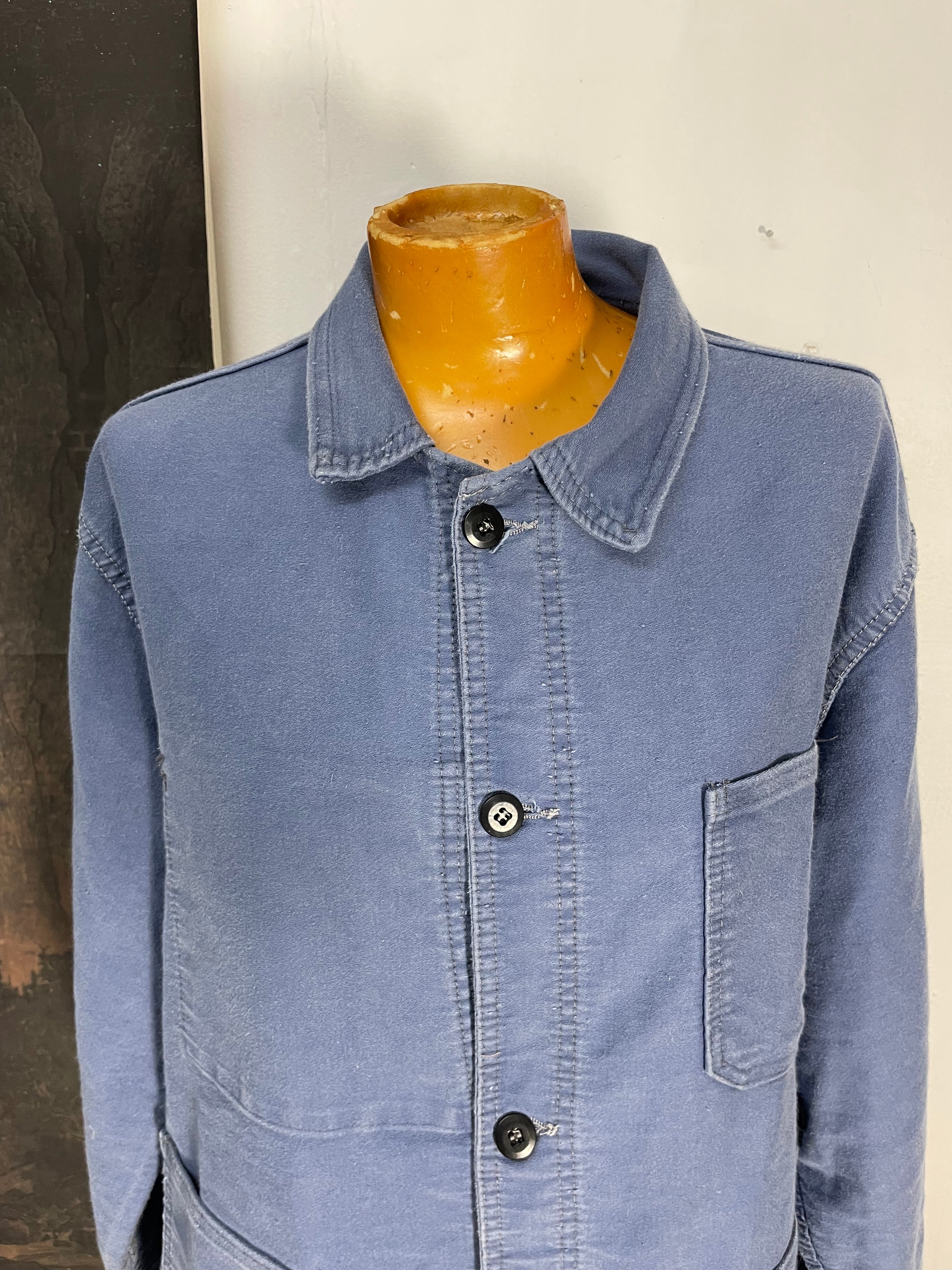 Vintage French 1960s Blue Moleskin Chore Jacket