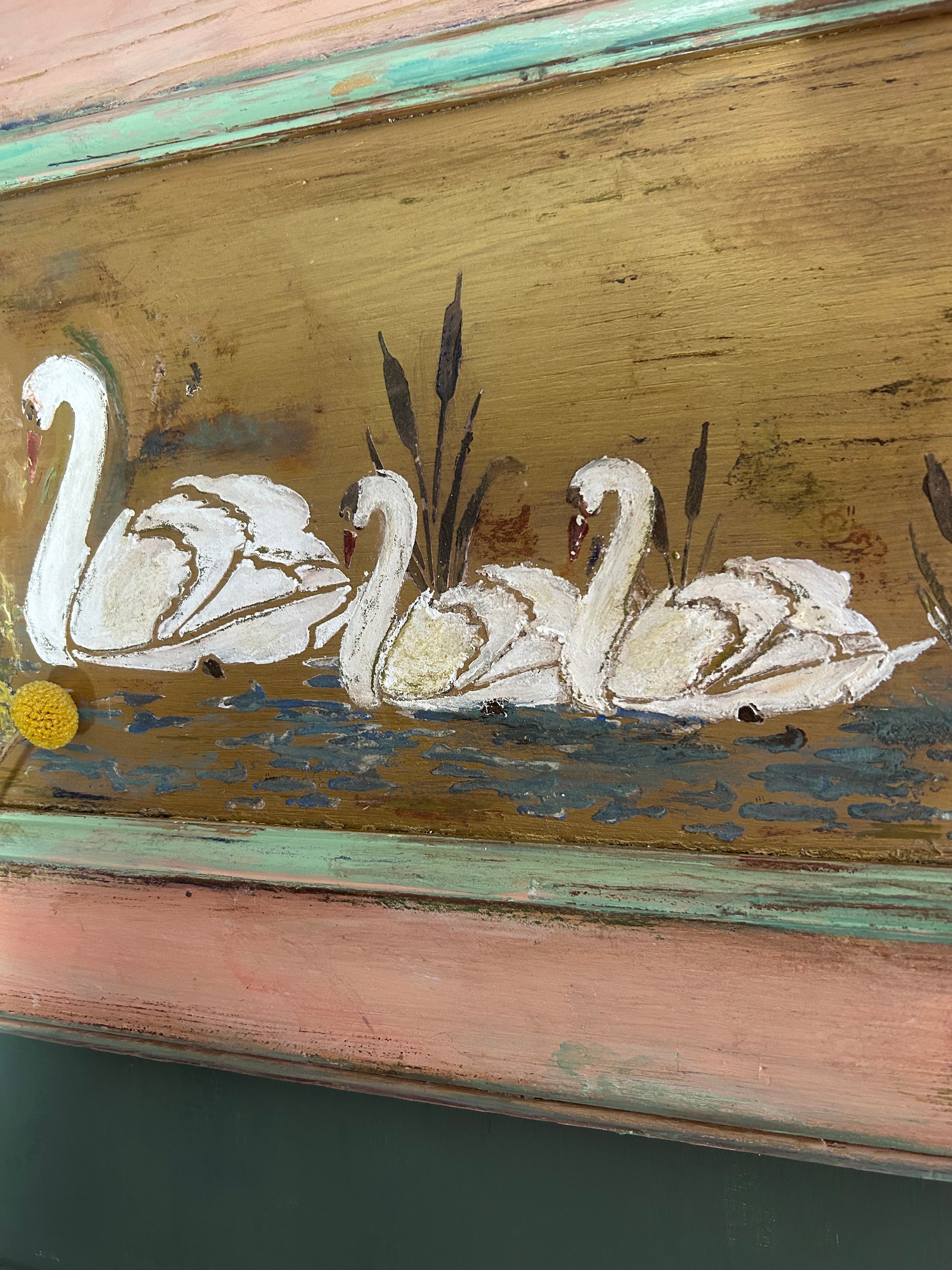 Reclaimed Door Wallhanging with Swan Chinoiserie