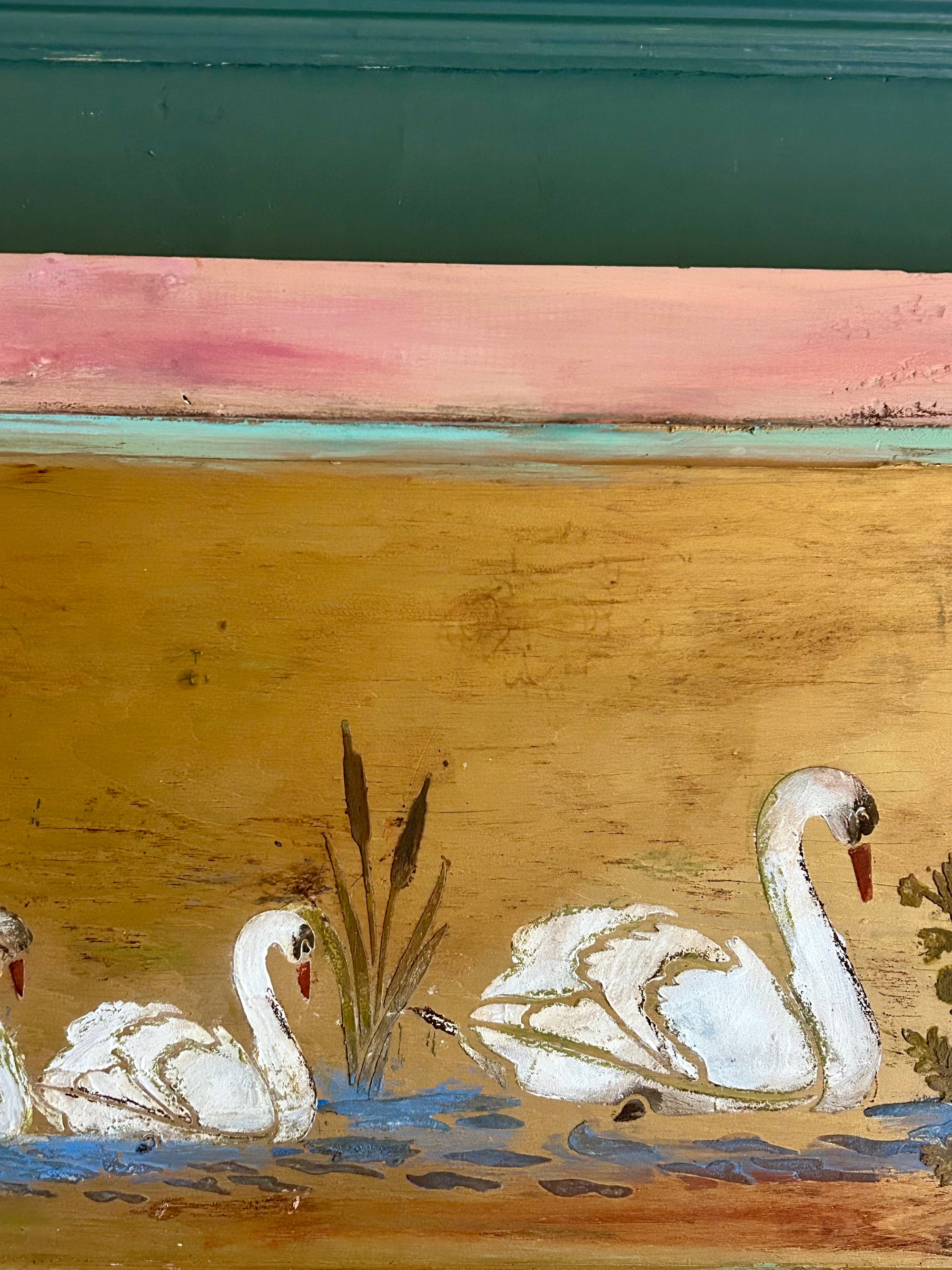 Reclaimed Door Wallhanging with Swan Chinoiserie