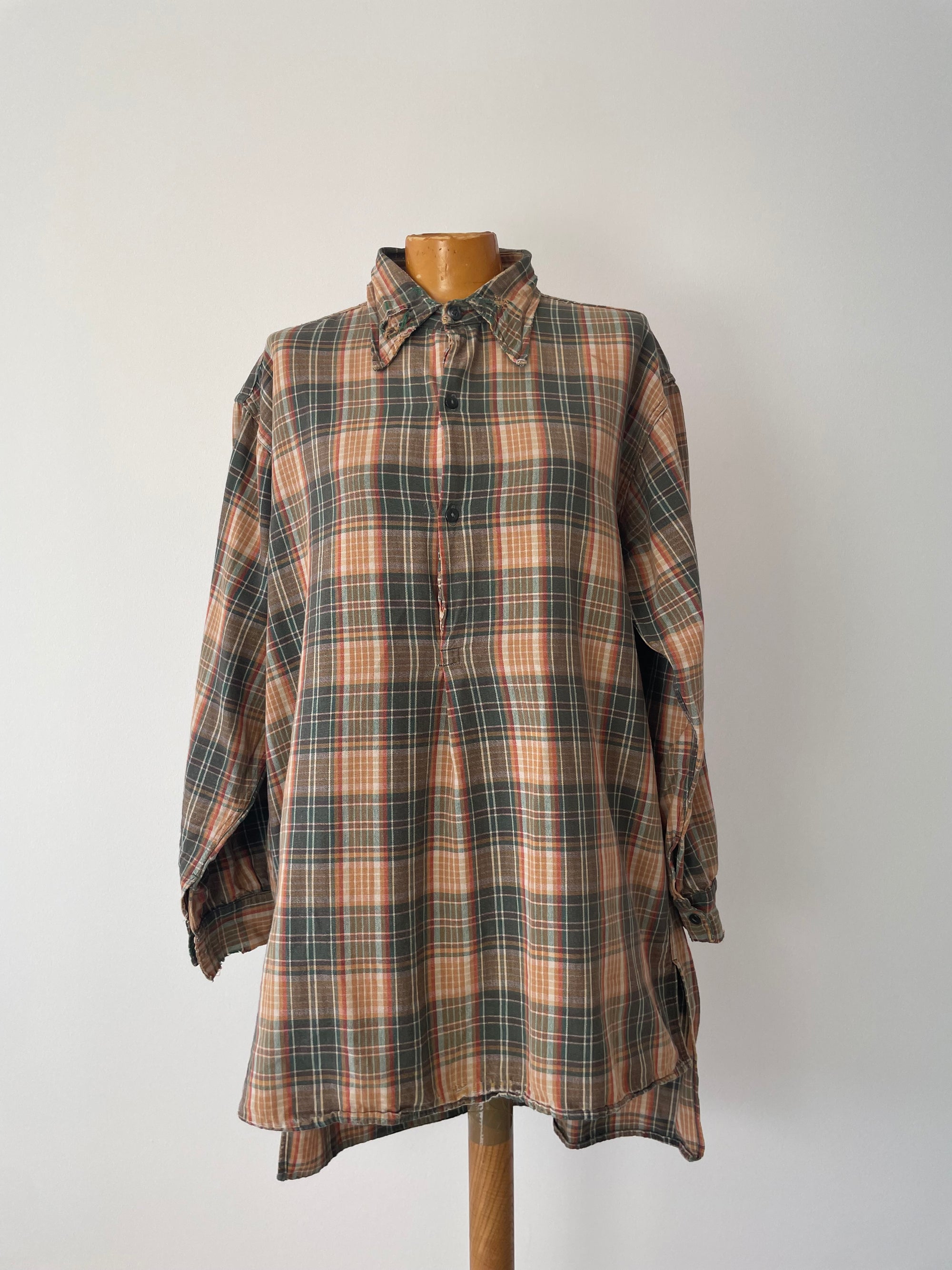 Vintage French Plaid Workwear Peasant Shirt