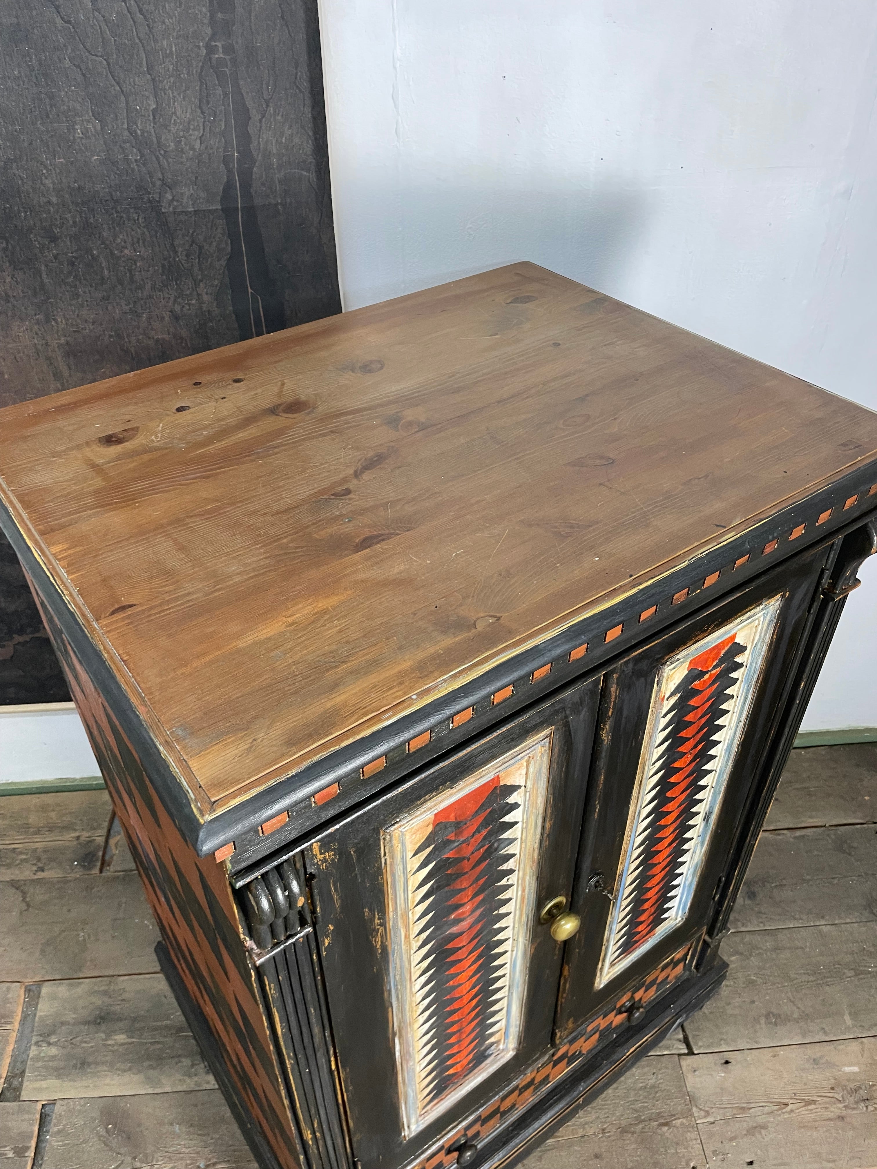 Vintage Painted Pine Folk Art Cupboard