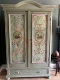 Painted Pine French Wardrobe with Chinoiserie Black Swan