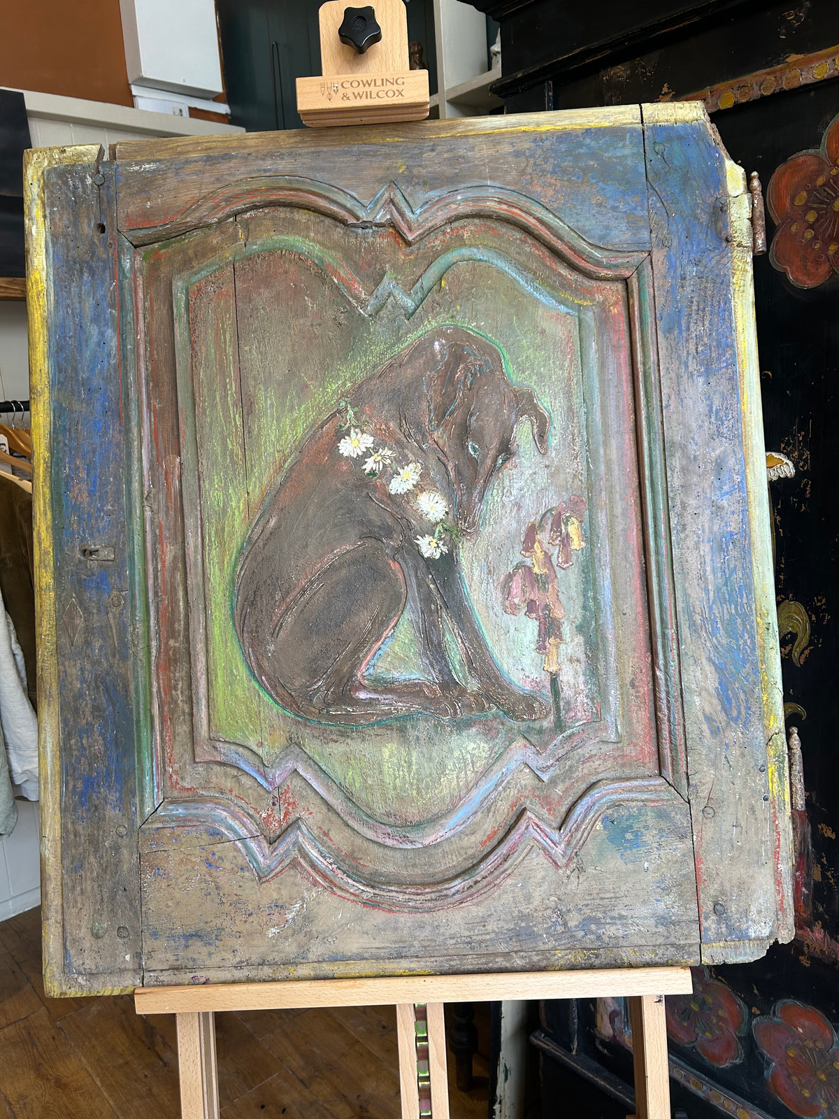 Reclaimed Door Wallhanging with Hound
