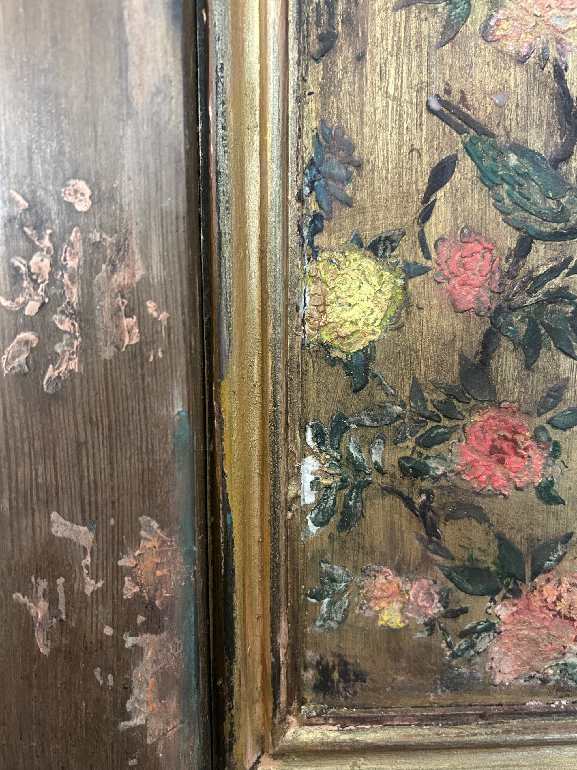 Reclaimed Church Pew Door Wallhanging with Inlaid Chinoiserie