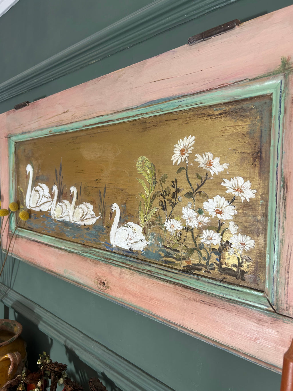 Reclaimed Pine Door Swan Wall Hanging