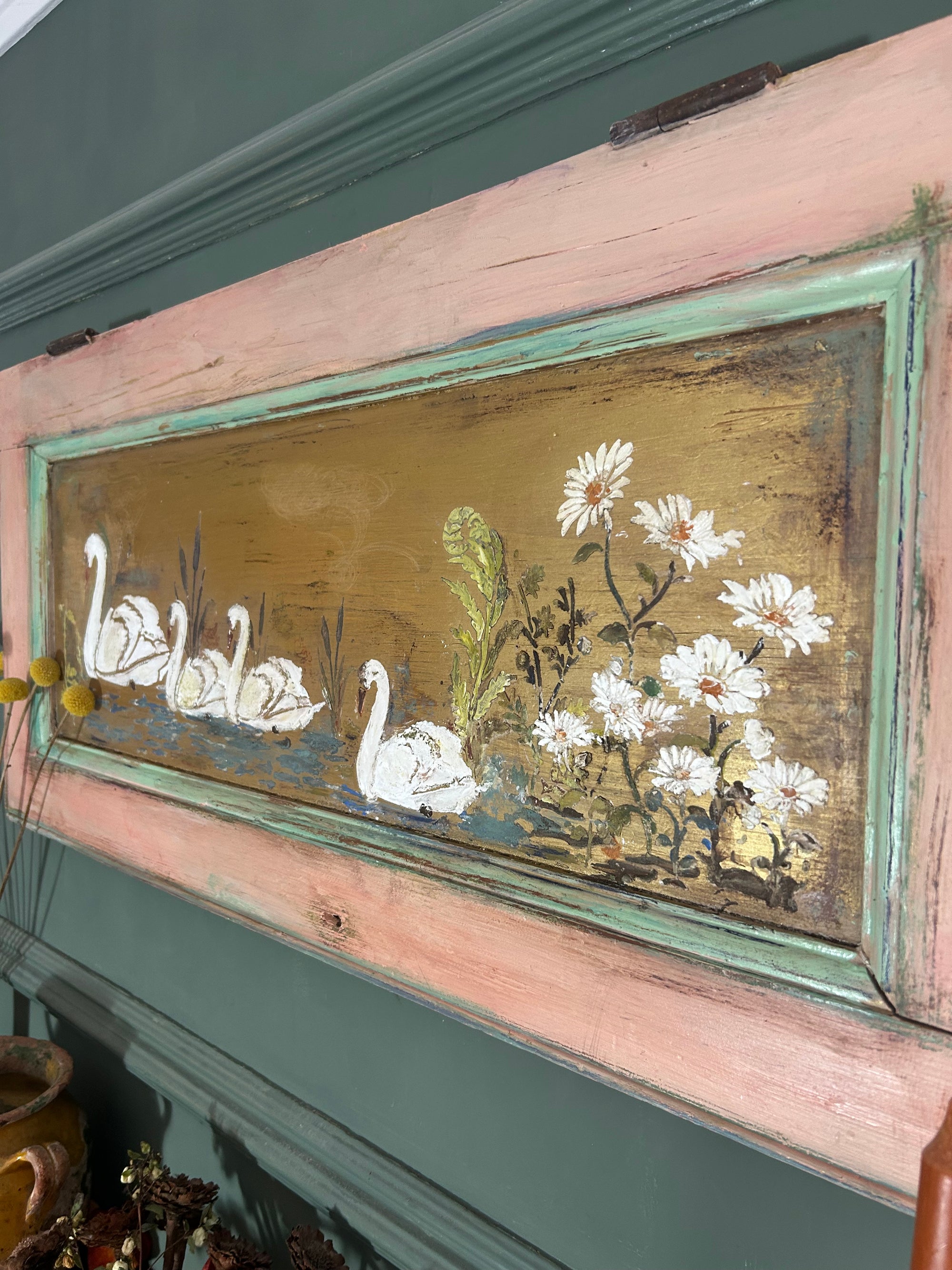 Reclaimed Pine Door Swan Wall Hanging