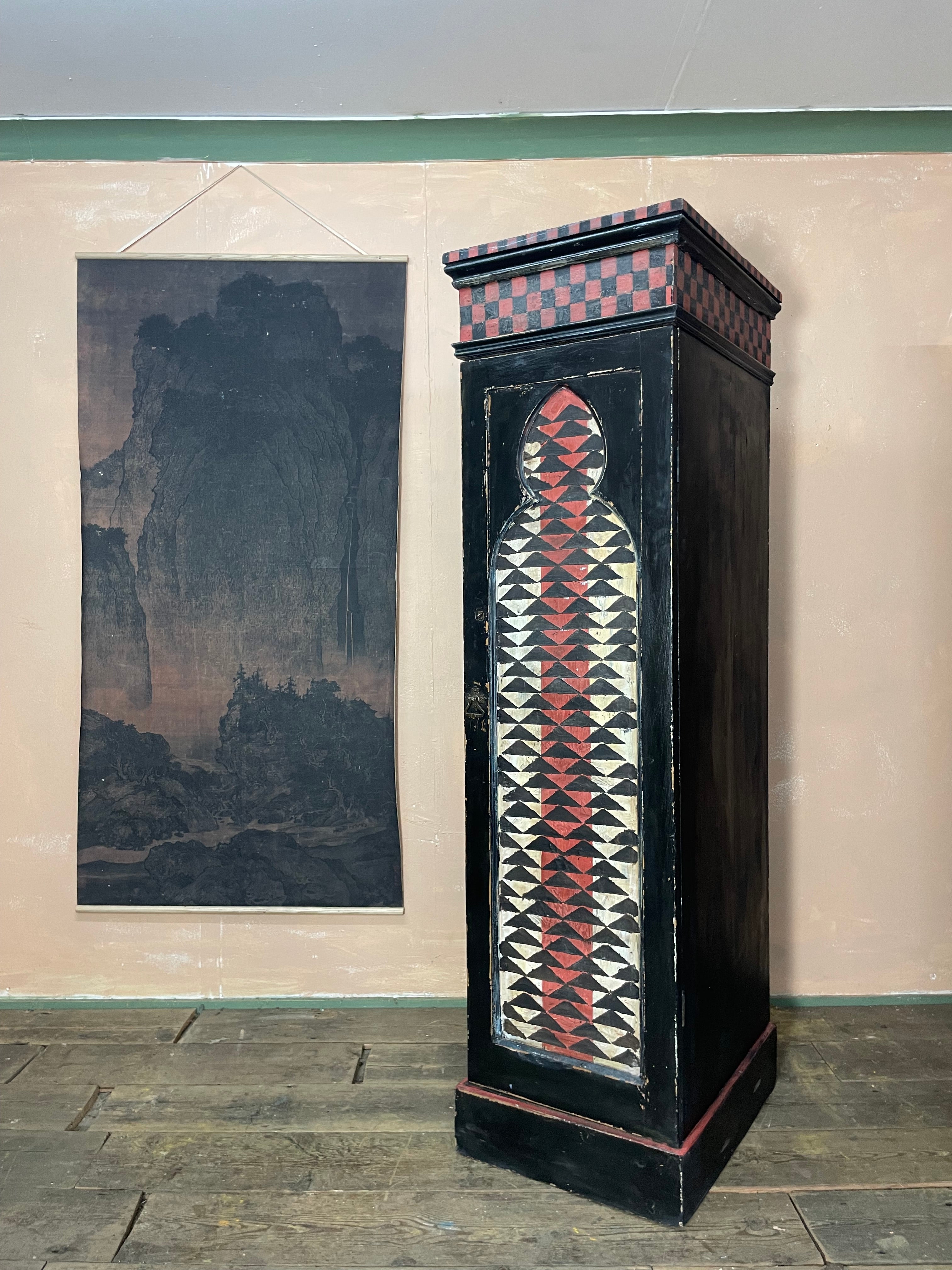 Vintage Painted Pine Folk Art Cupboard