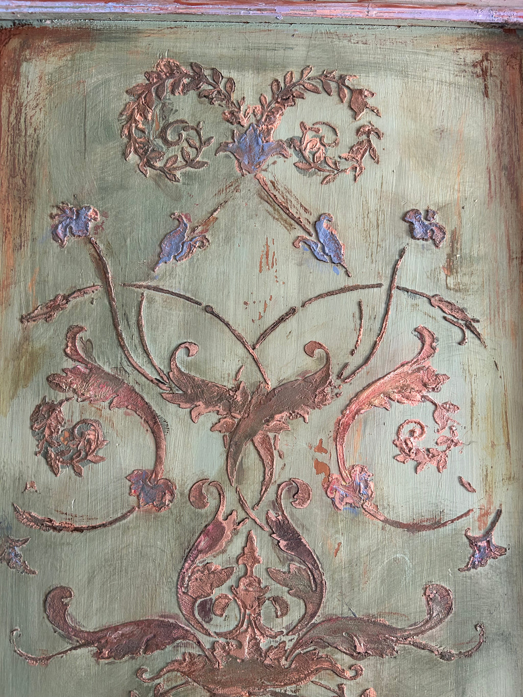 Painted Pine French Wardrobe with Chinoiserie Black Swan