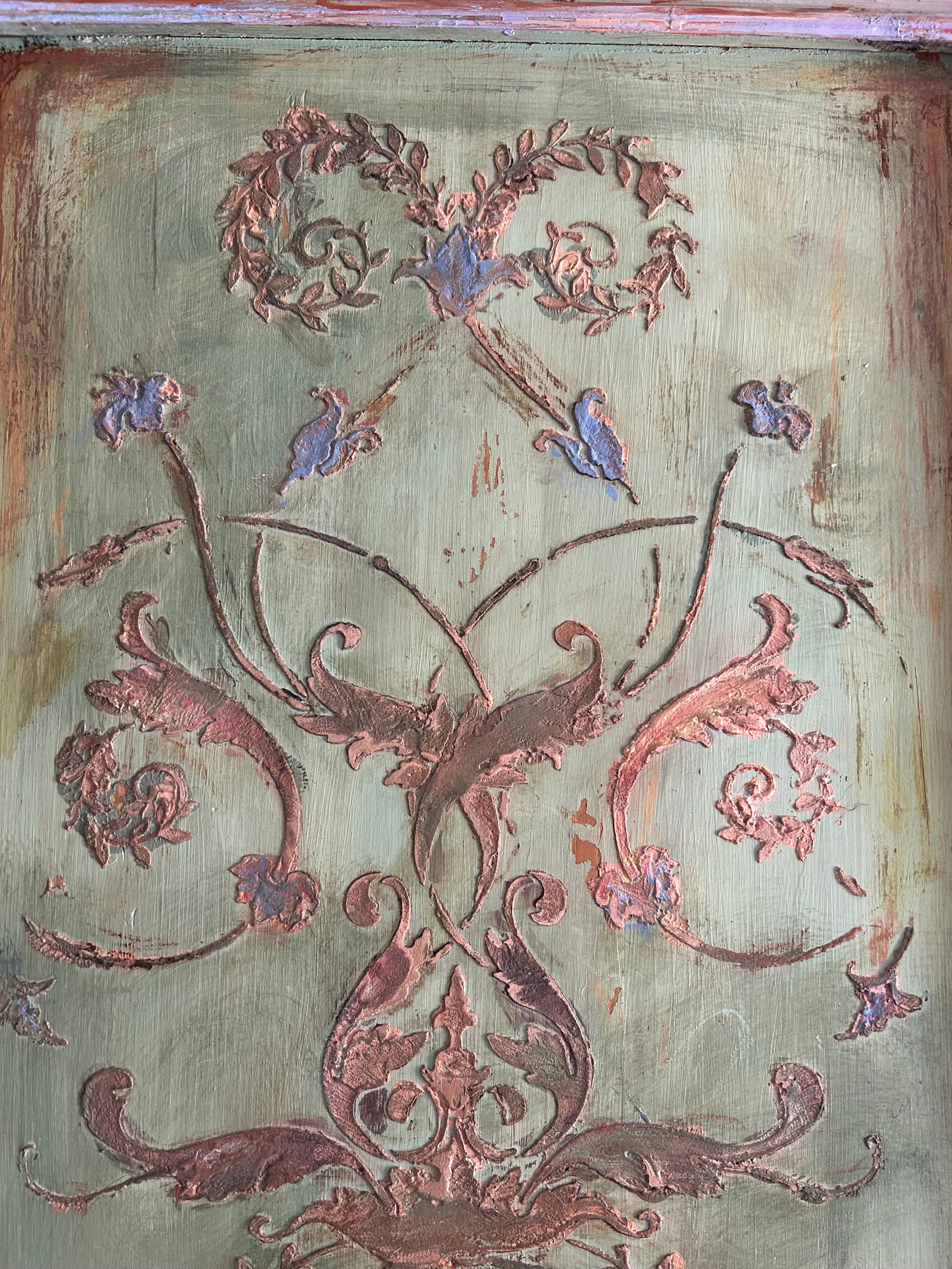 Painted Pine French Wardrobe with Chinoiserie Black Swan