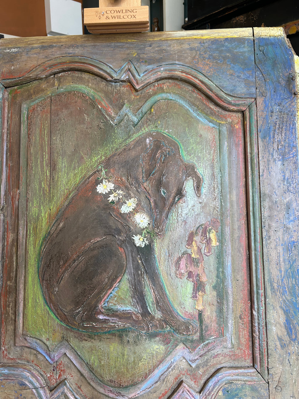 Reclaimed Door Wallhanging with Hound