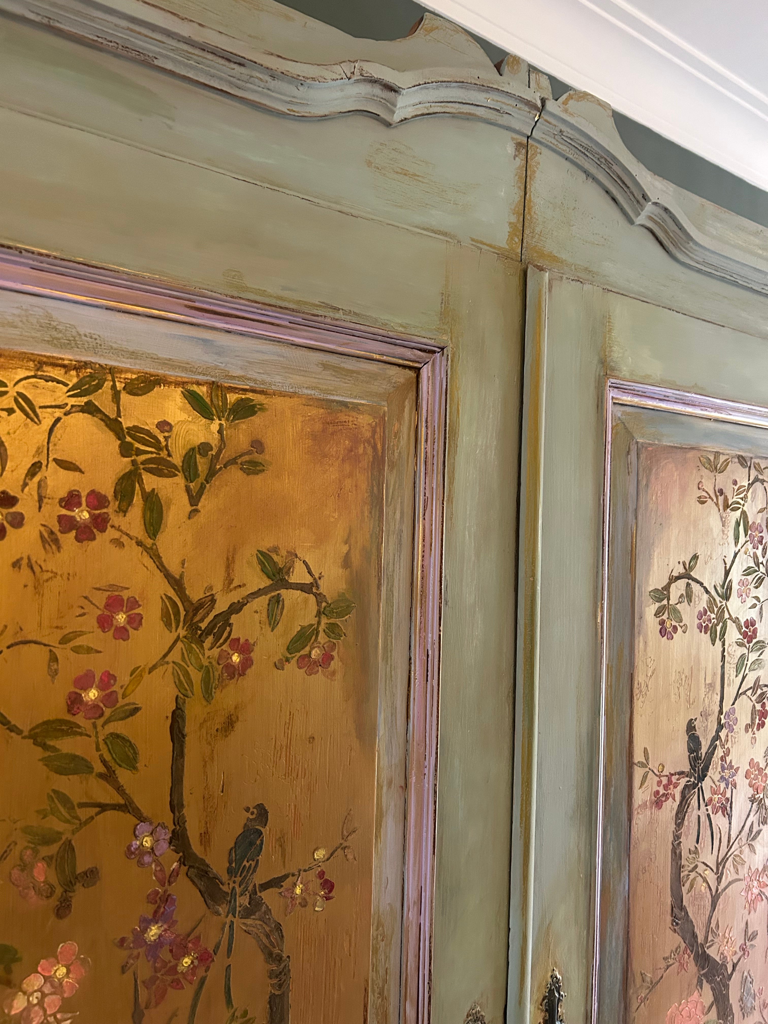 Vintage Painted Wardrobe with Inlaid Chinoiserie