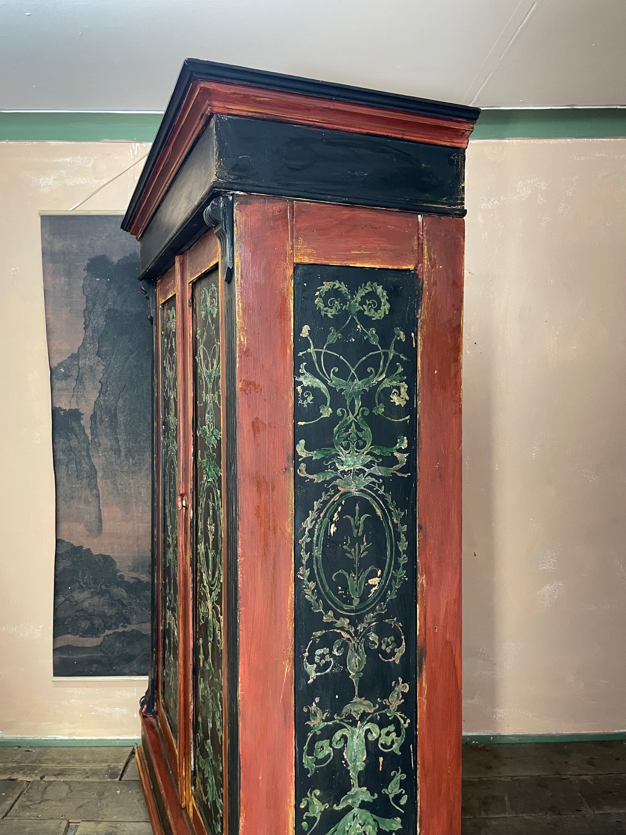 Vintage Painted Pine Wardrobe with Boiserie Panels
