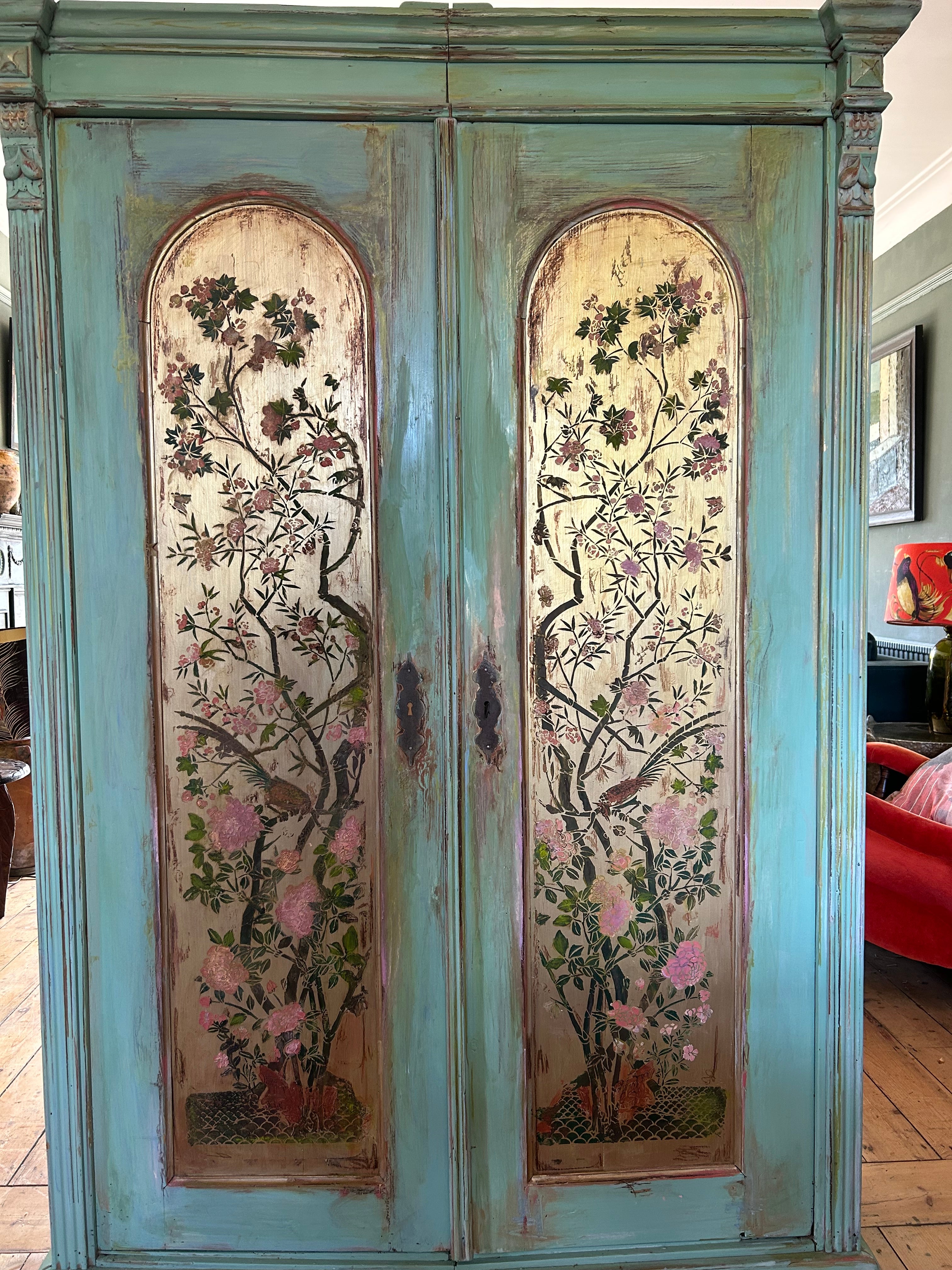 Vintage Armoire with Chinoiserie Panels