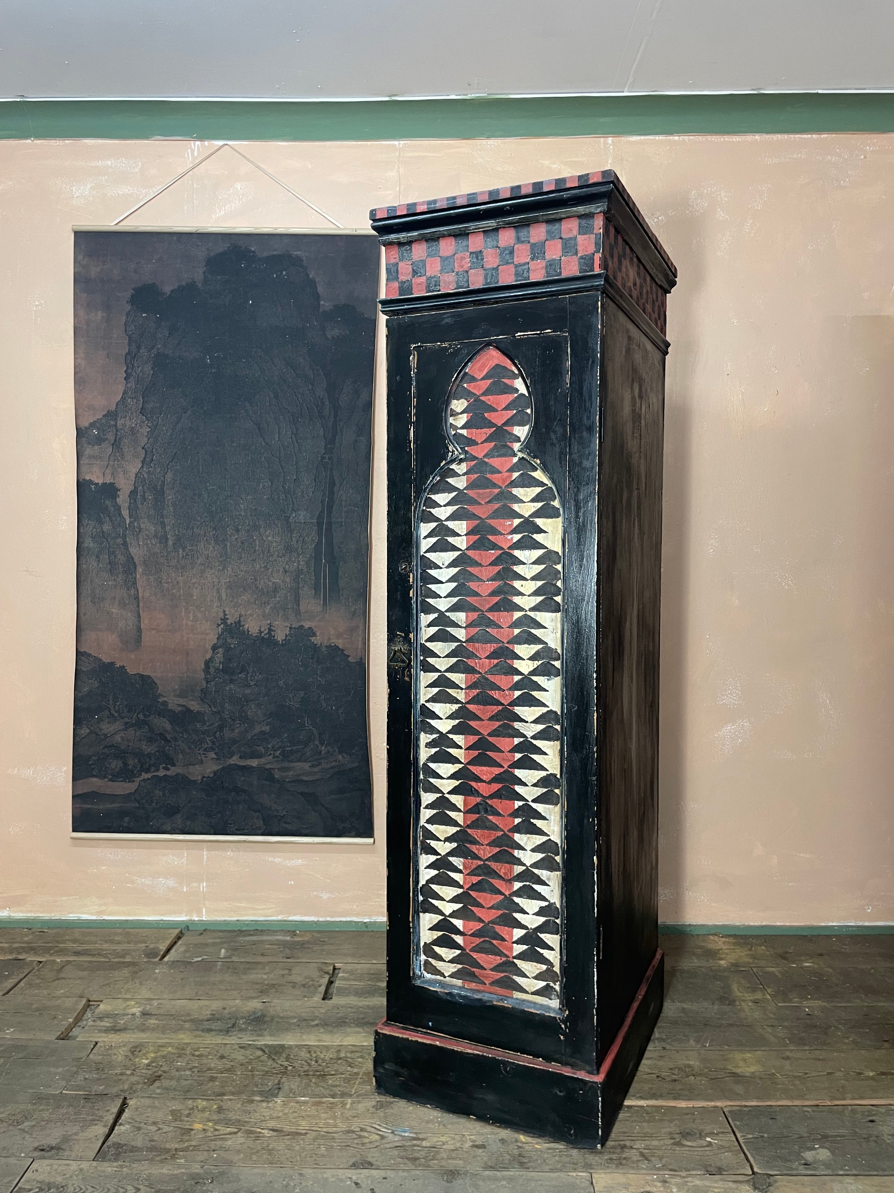 Vintage Painted Pine Folk Art Cupboard