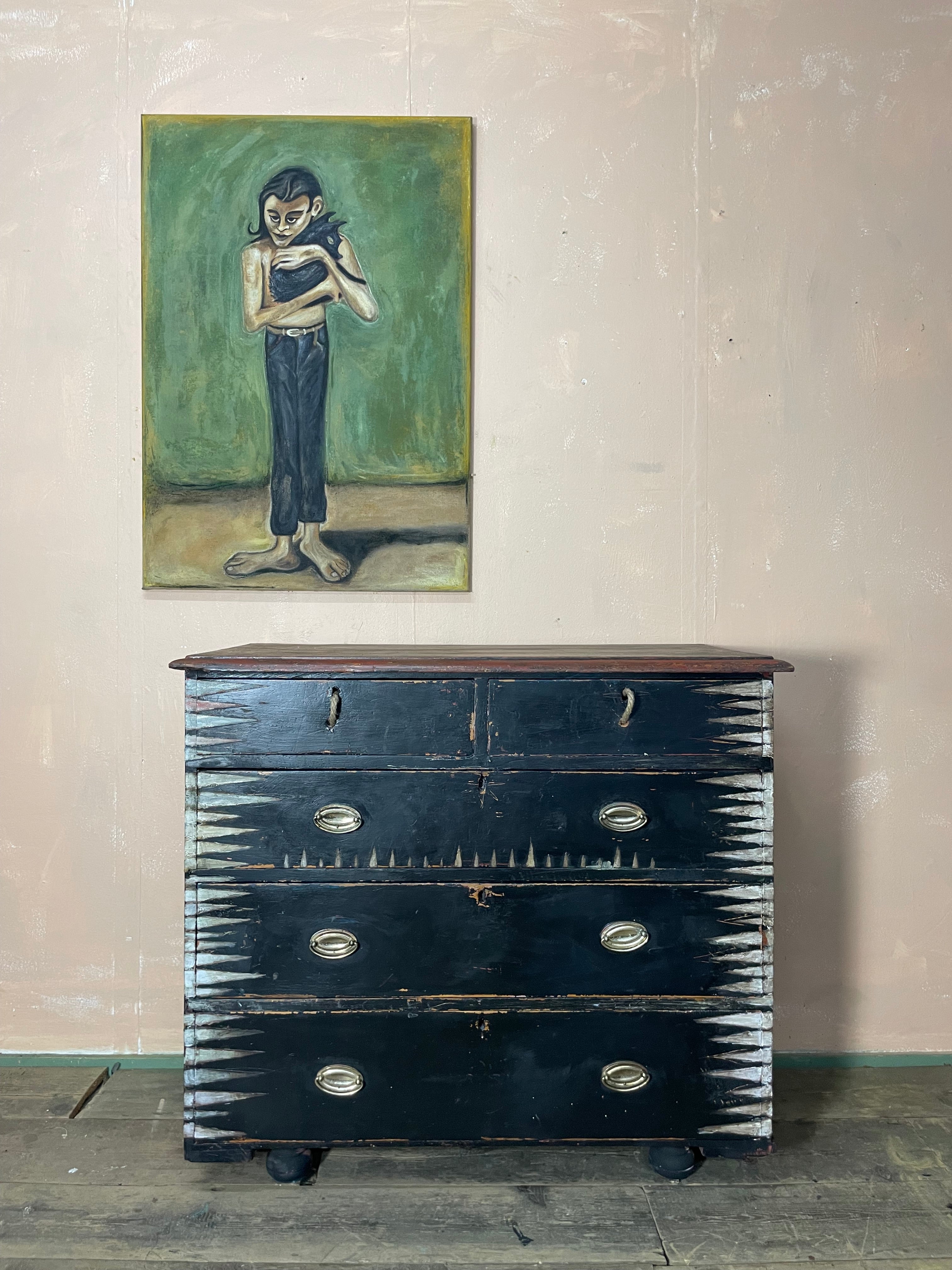Vintage Painted Pine Folk Art Chest of Drawers