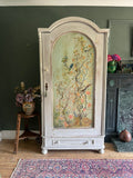 Vintage Painted Linen Press/Armoire with Inlaid Chinoiserie