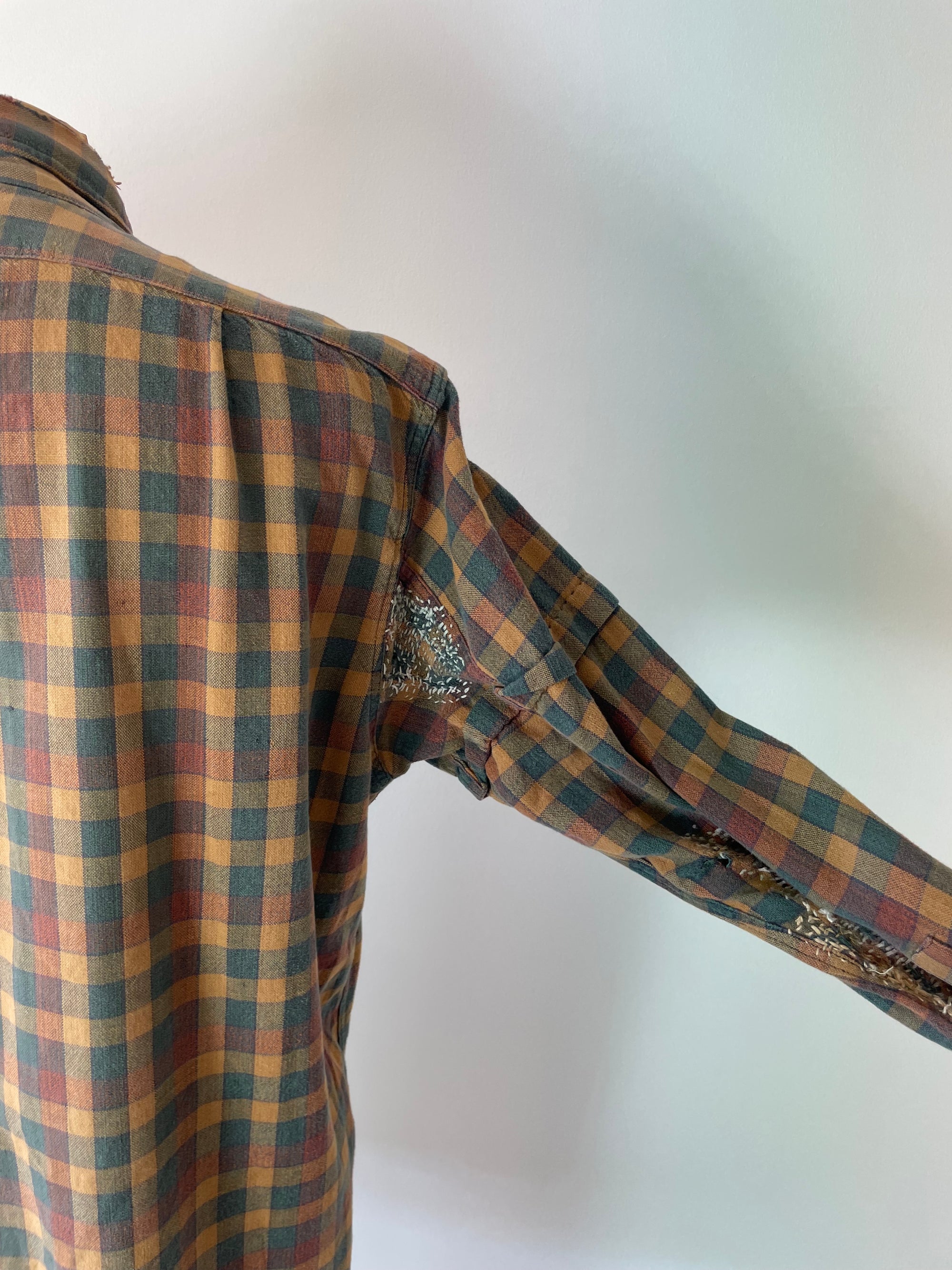 Vintage French Plaid Darned Shirt