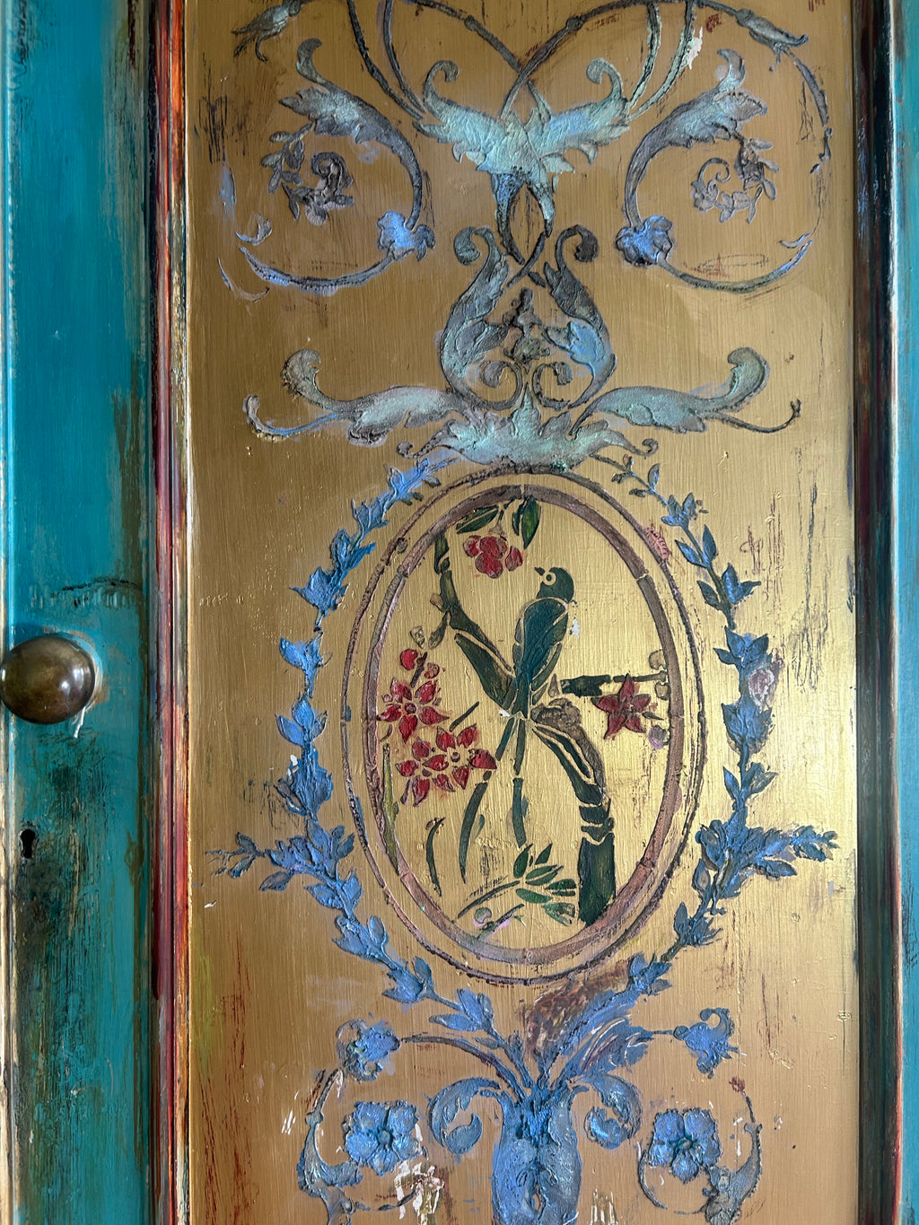 Vintage French Linen Press/Wardrobe with Chinoiserie