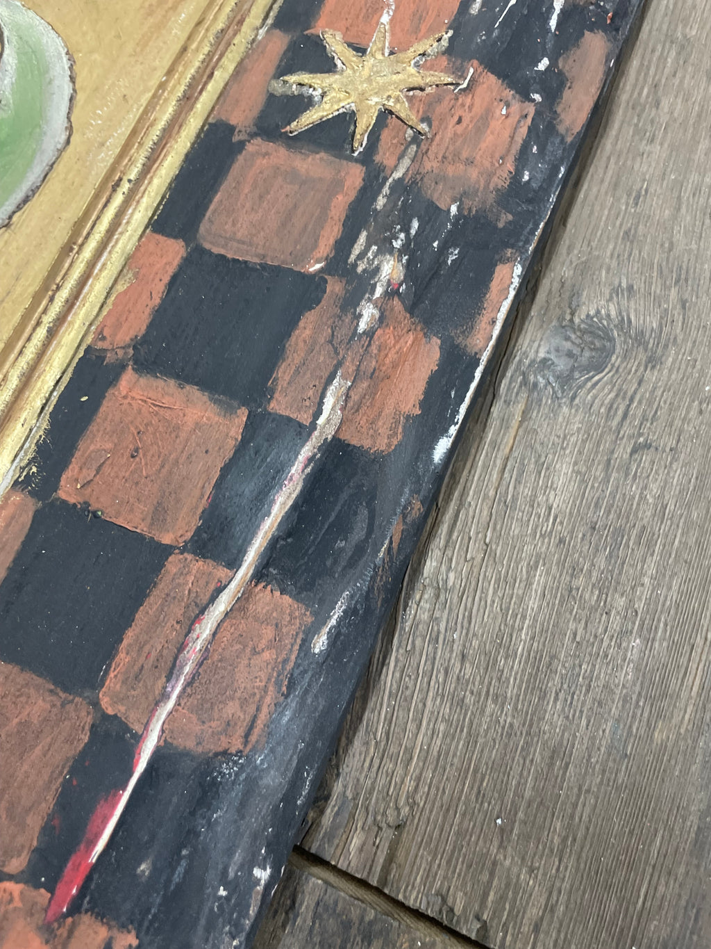 Vintage Reclaimed Pine Door Folk Art Wall Hanging
