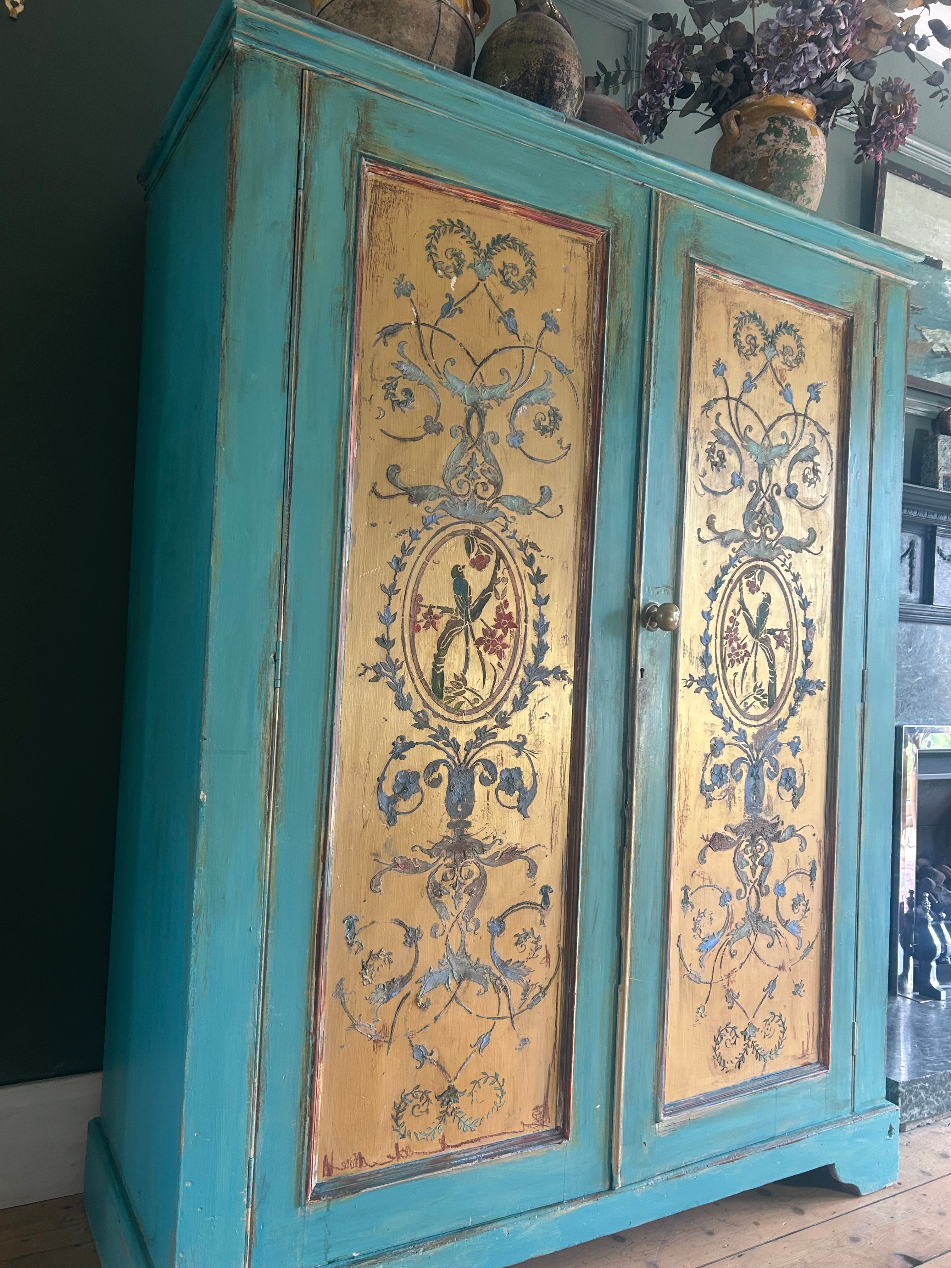 Vintage French Linen Press/Wardrobe with Chinoiserie