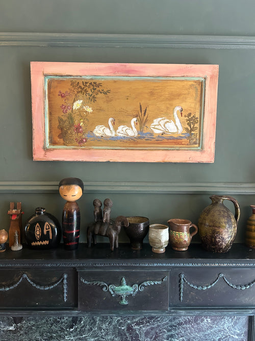 Reclaimed Door Wallhanging with Swan Chinoiserie