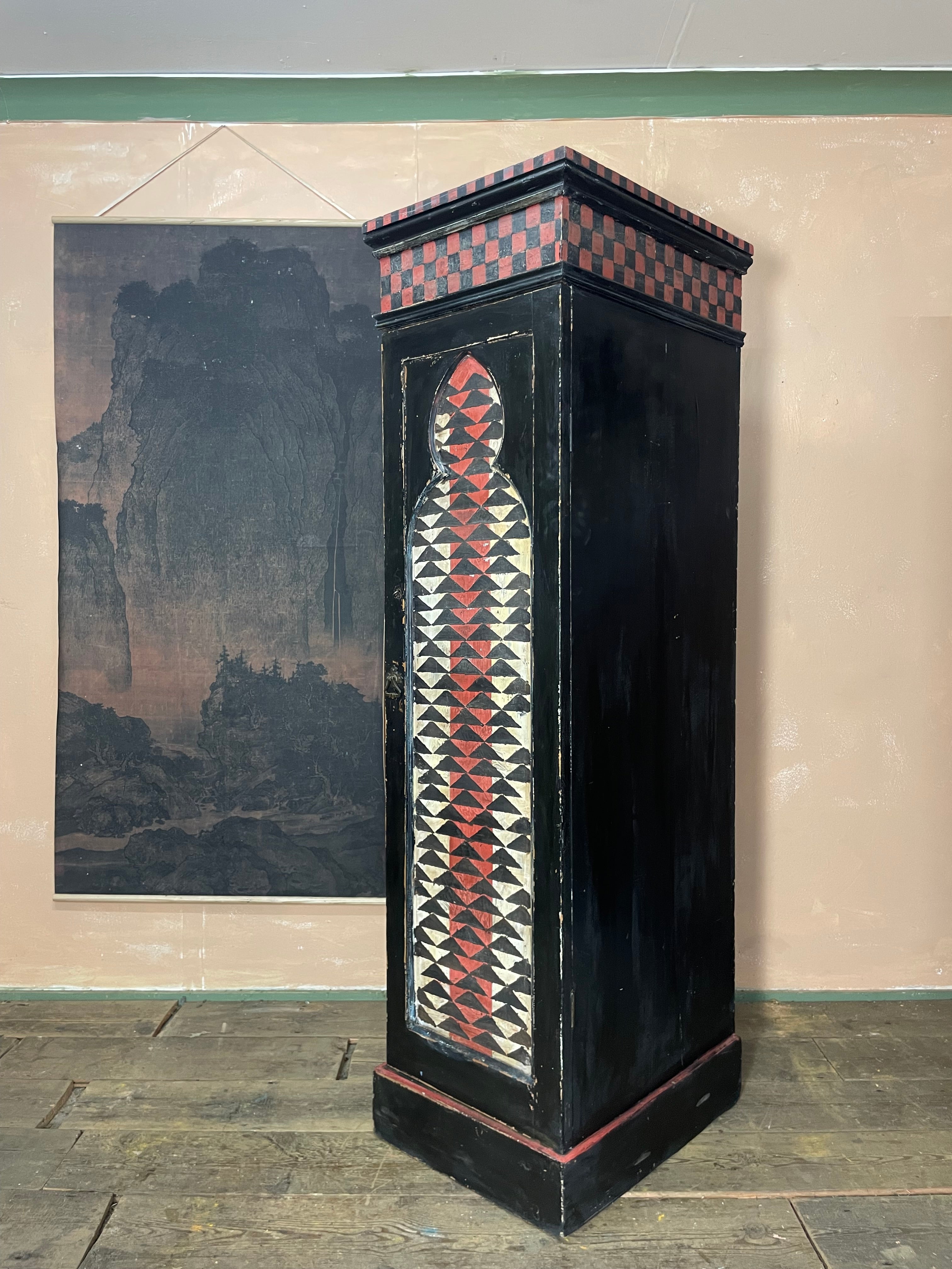 Vintage Painted Pine Folk Art Cupboard