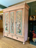 Vintage Painted Pine Large Wardrobe with Chinoiserie Panels