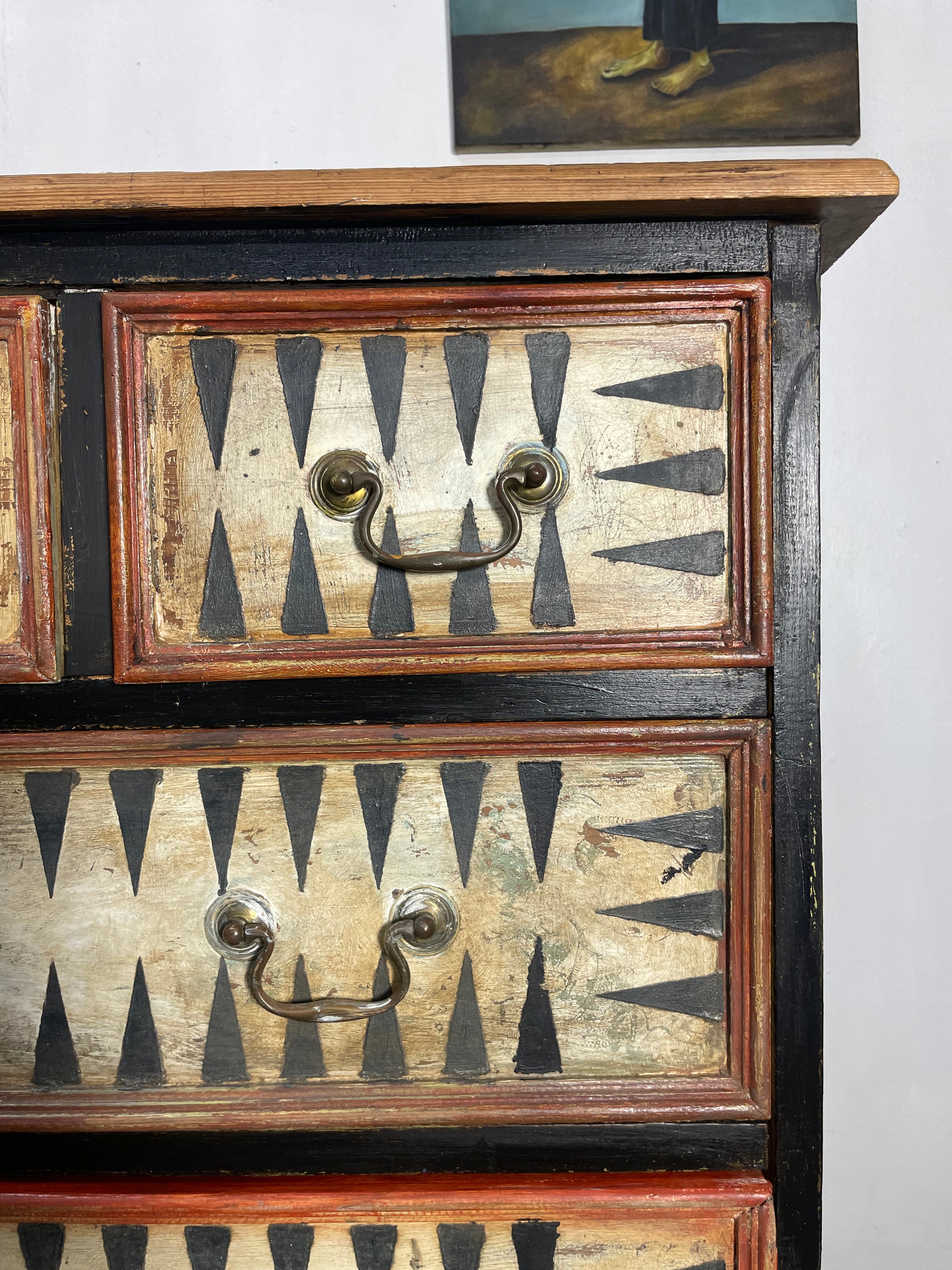 Vintage Painted Pine Folk Art Chest of Drawers