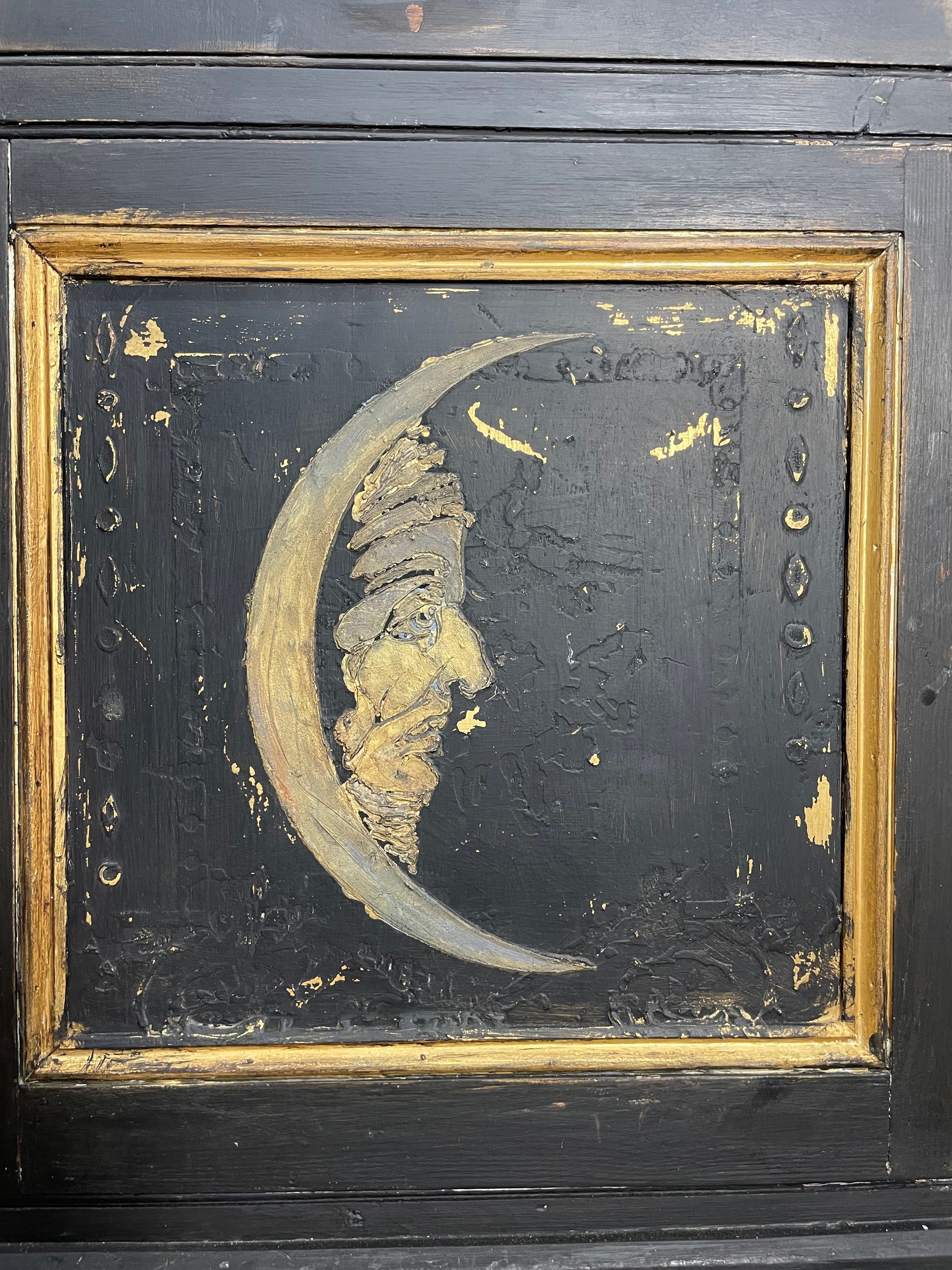 Vintage Painted Pine Sun & Moon Cupboard