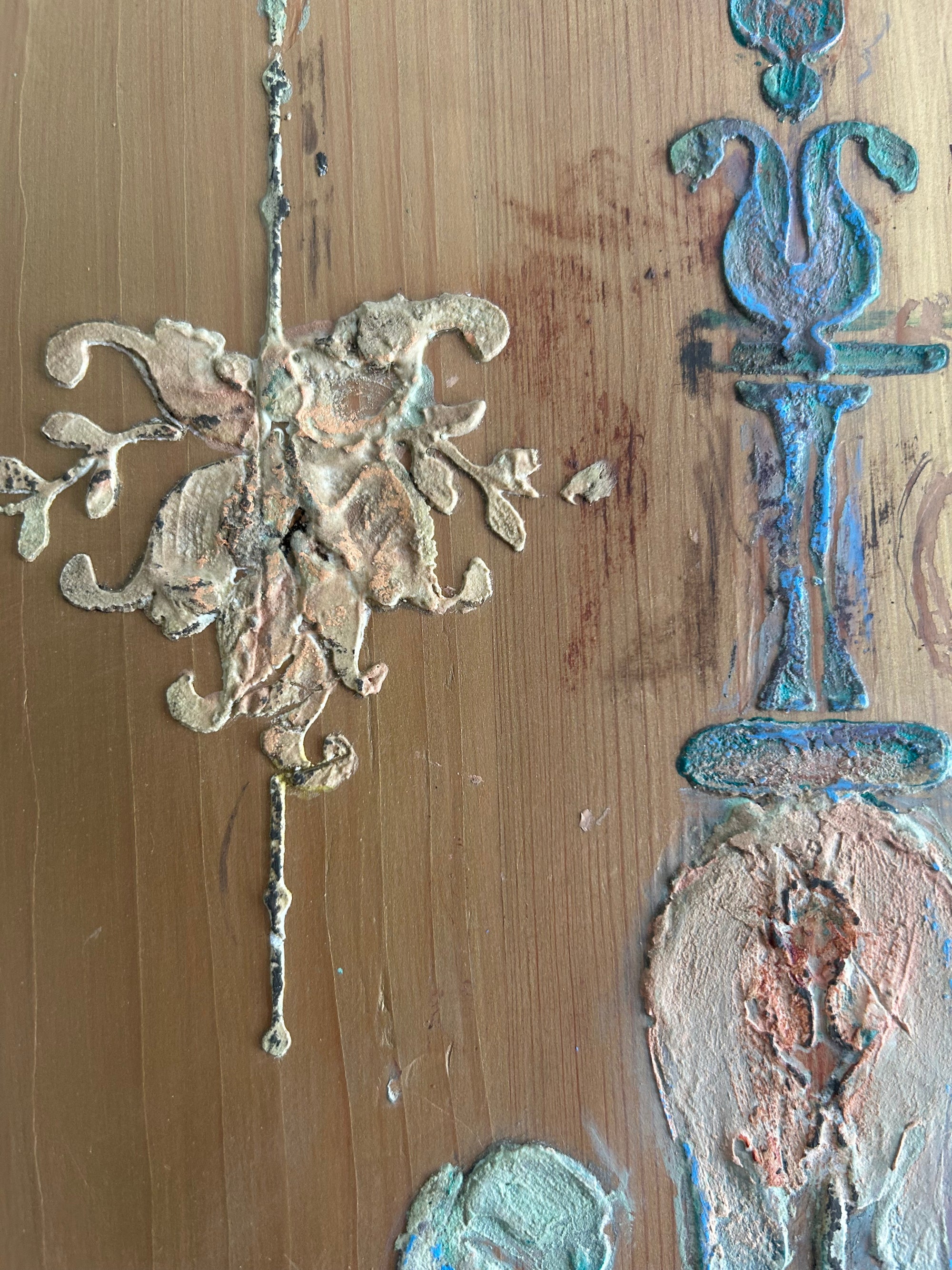 Vintage Painted Pine Wardrobe with Inlaid Swan Chinoiserie