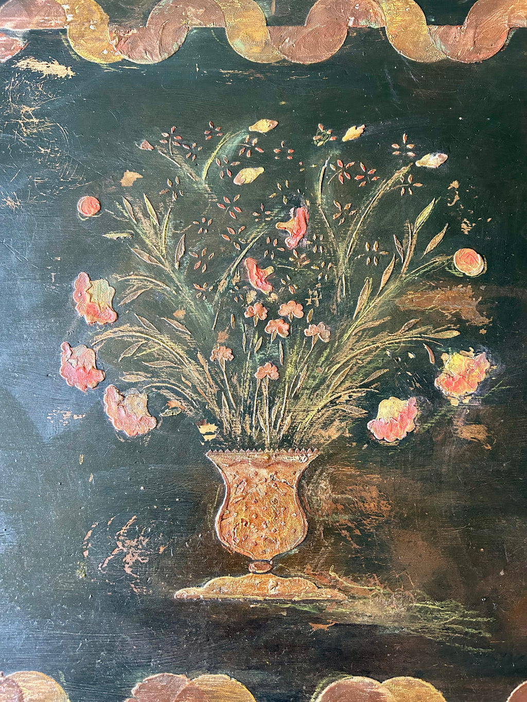 Vintage Painted Coffee Table with Folk Art Design
