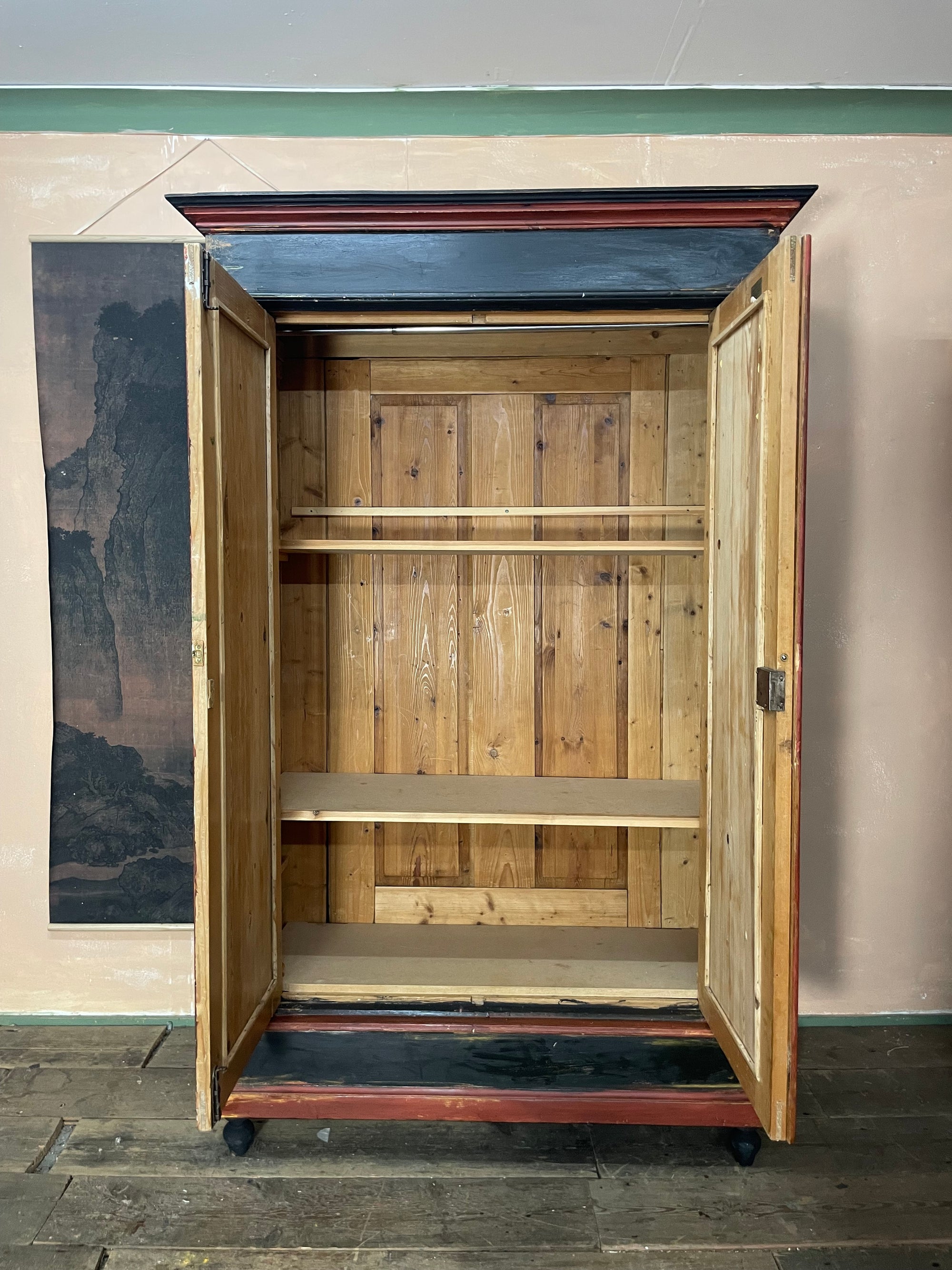 Vintage Painted Pine Wardrobe with Boiserie Panels