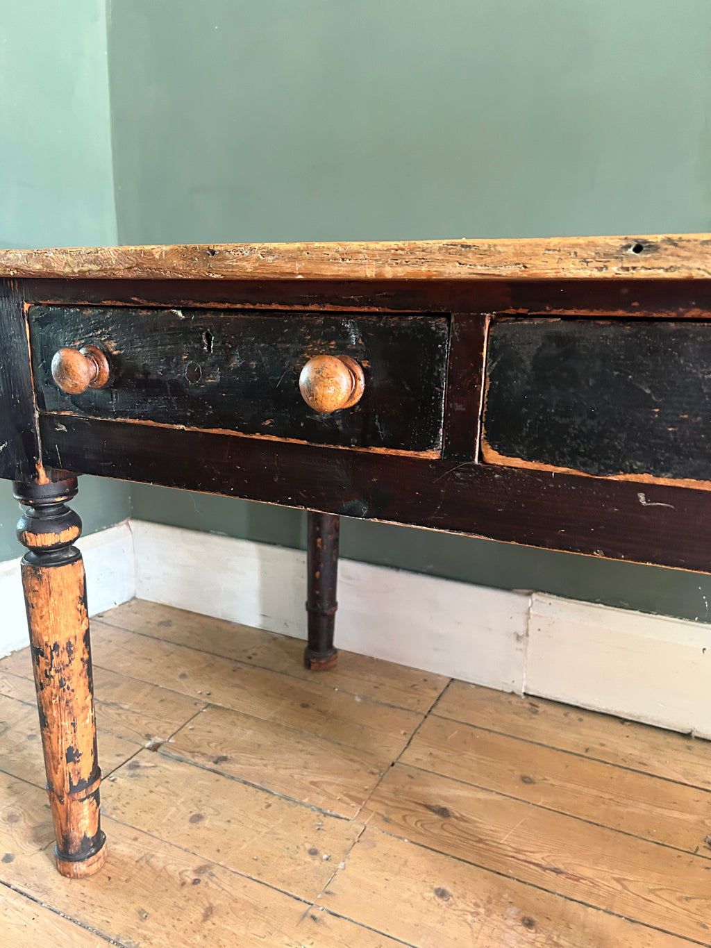 Vintage Pine console Table with Folk Art Sean Design