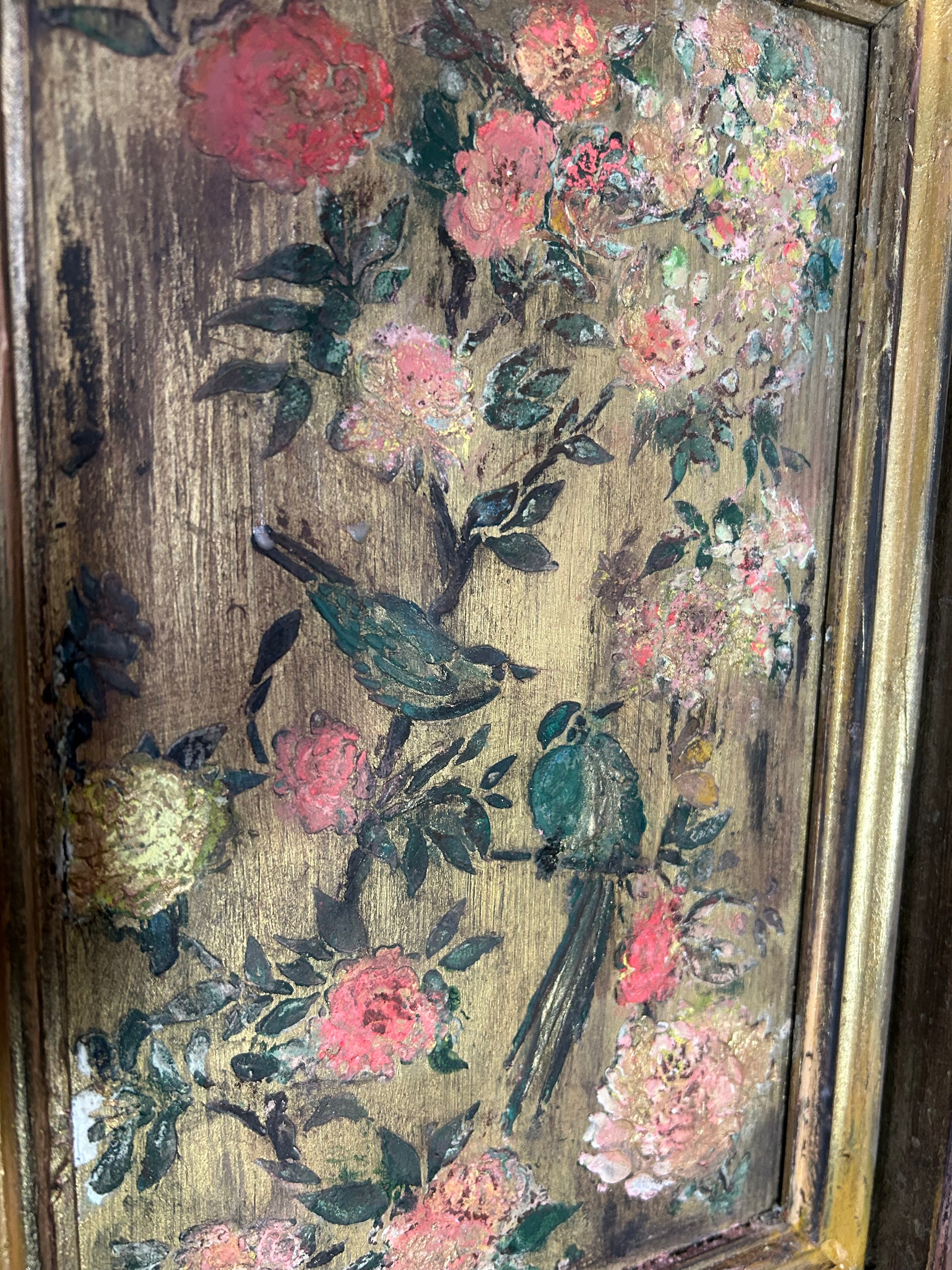 Reclaimed Church Pew Door Wallhanging with Inlaid Chinoiserie