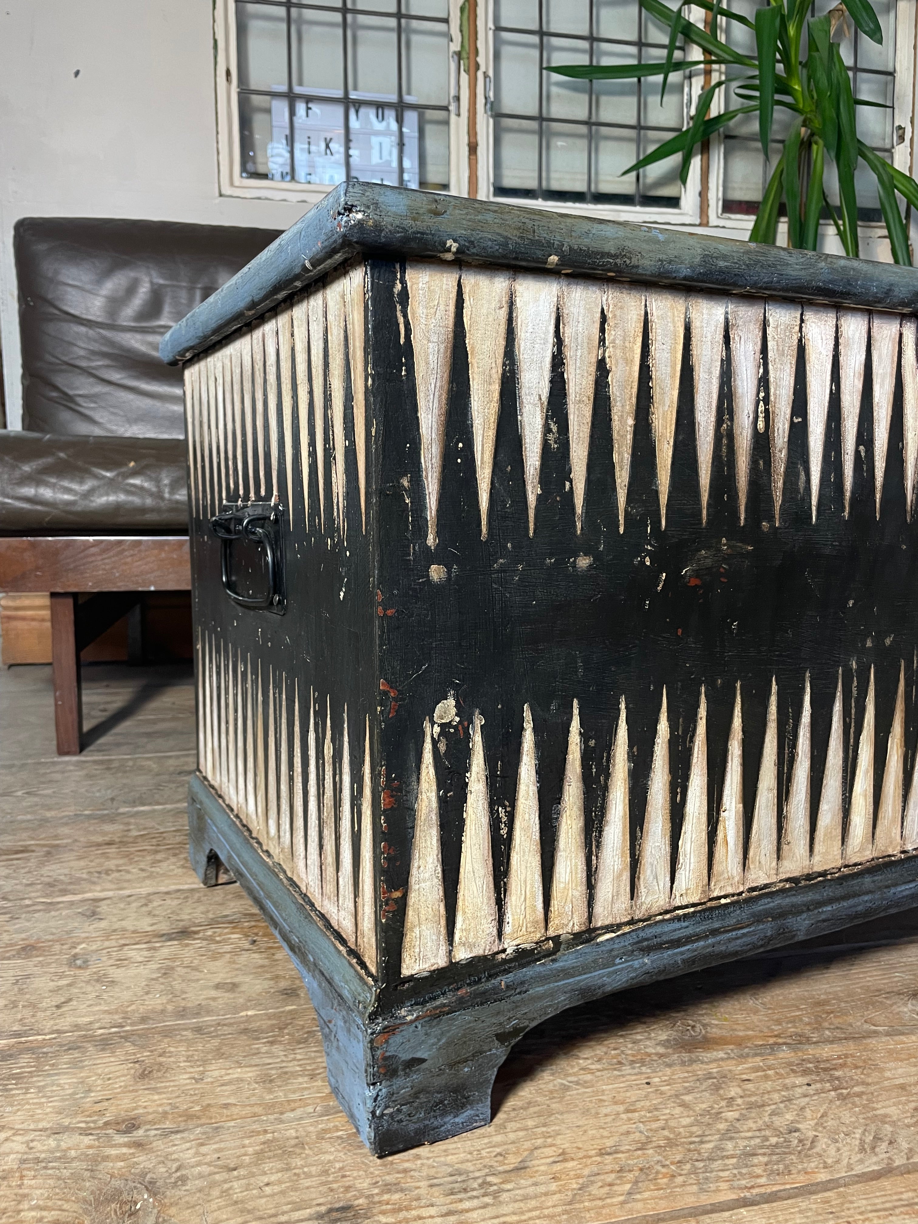 Vintage Pine Folk Art Blanket Storage Box