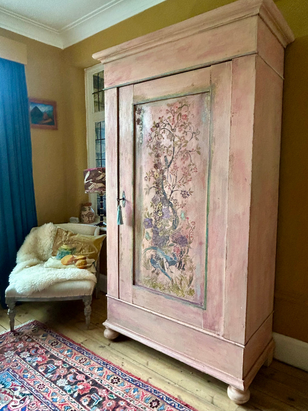 Vintage Painted Cupboard/Armoire with Chinoiserie Panel