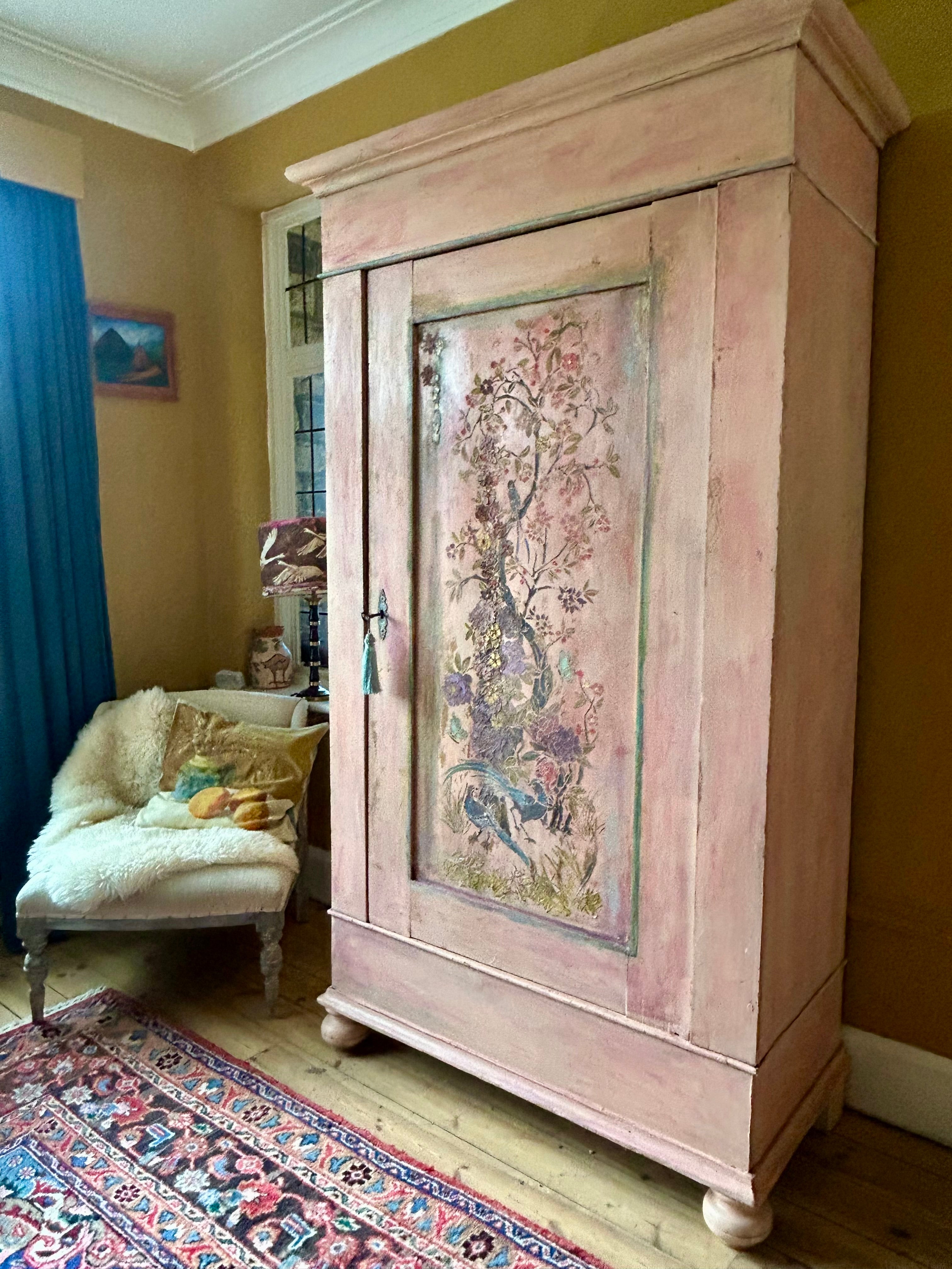 Vintage Painted Cupboard/Armoire with Chinoiserie Panel
