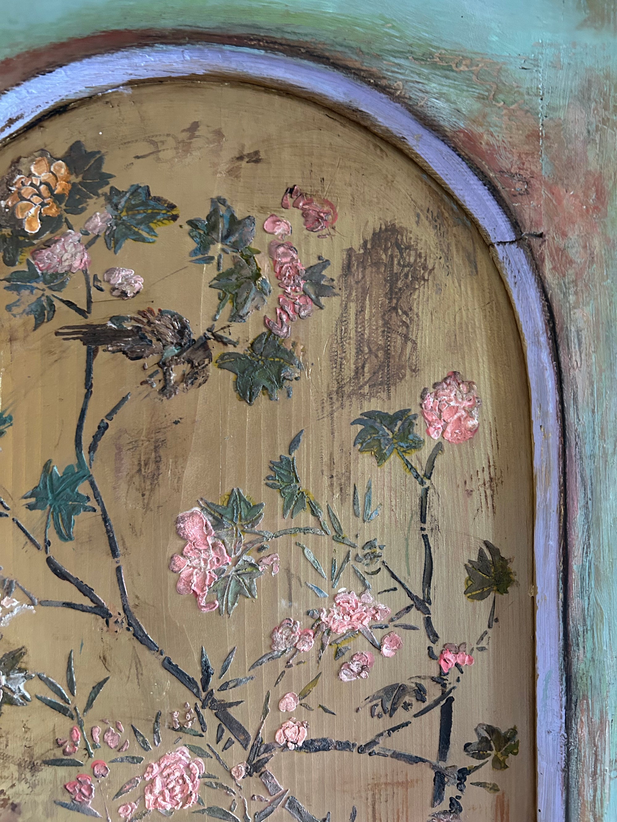 Antique Painted Wardrobe with Chinoiserie Panels