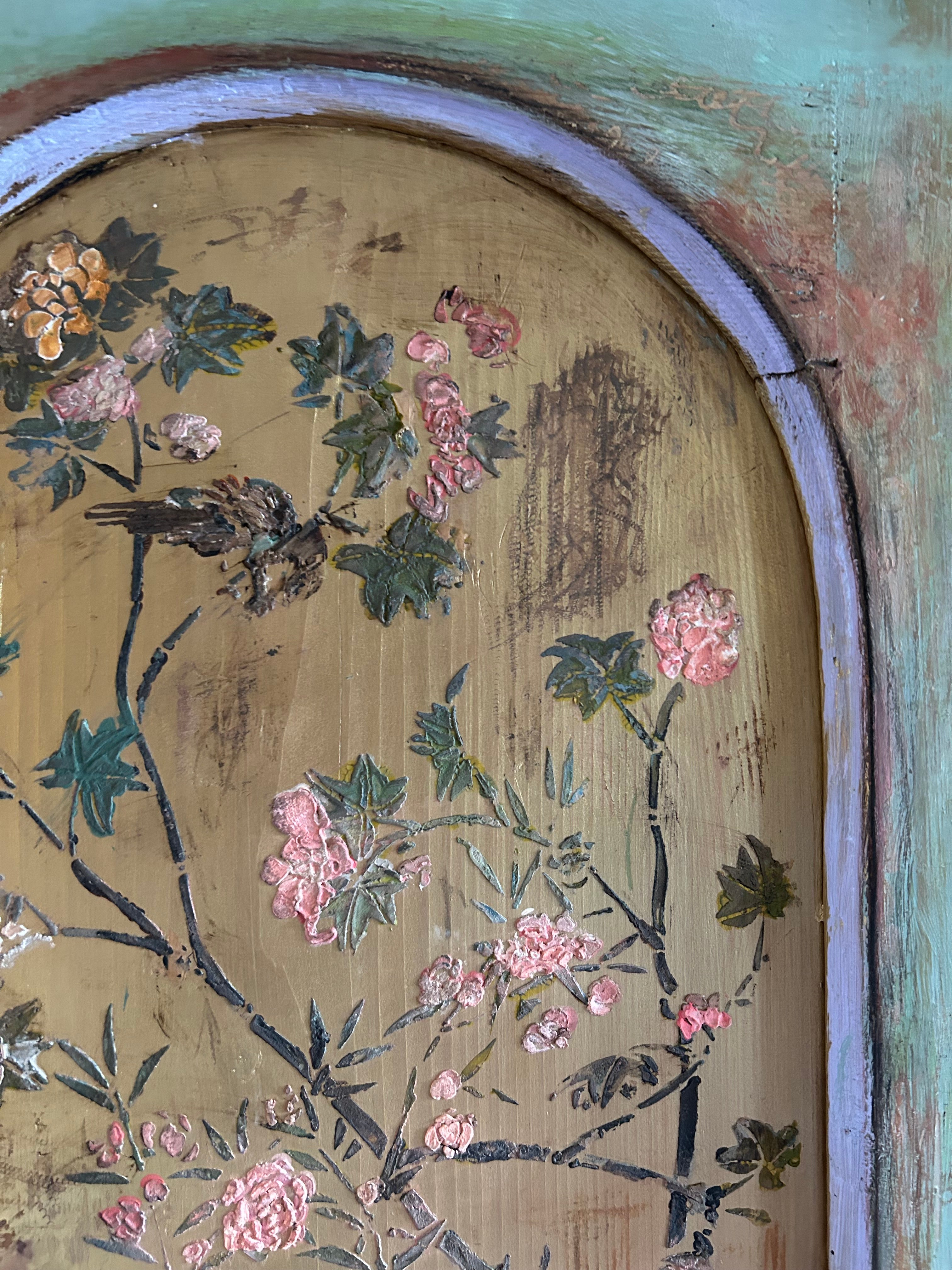 Antique Painted Wardrobe with Chinoiserie Panels