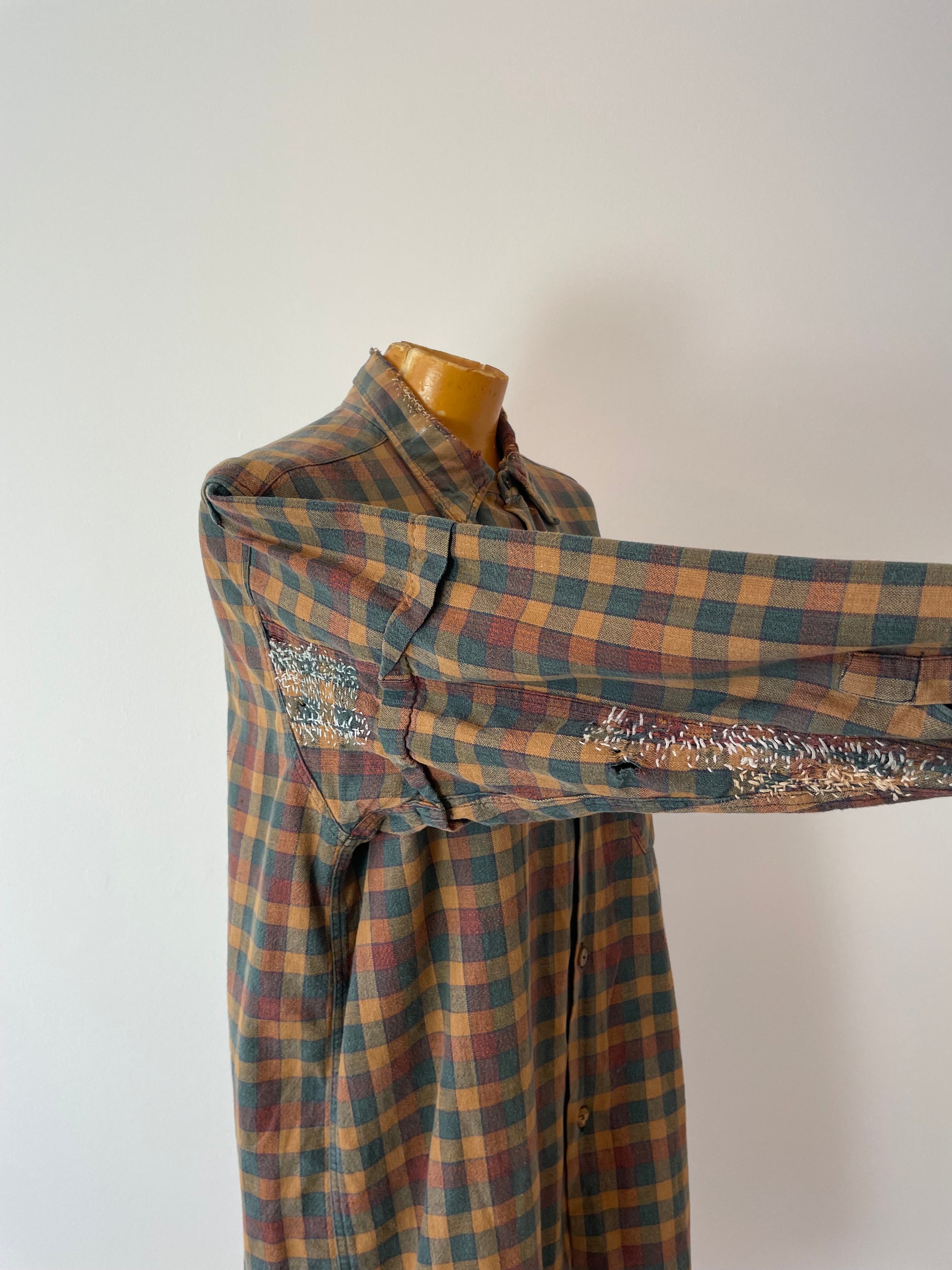 Vintage French Plaid Darned Shirt