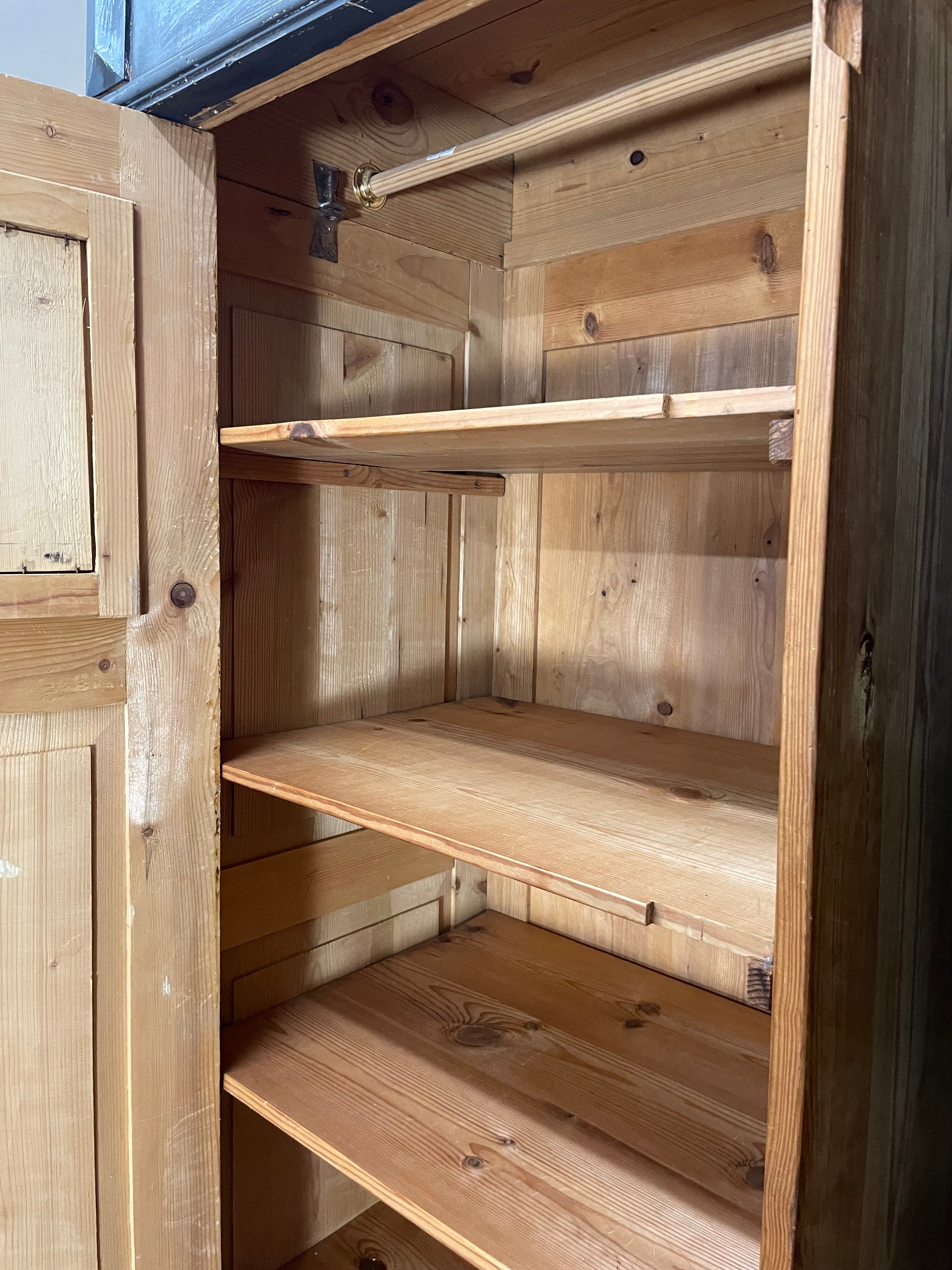 Vintage Painted Pine Knockdown Wardrobe with Inlaid Design