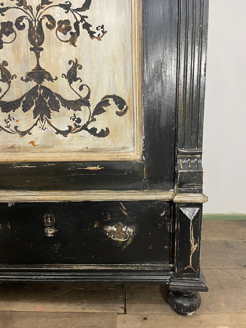 Vintage Painted Pine Wardrobe with Versailles Panel