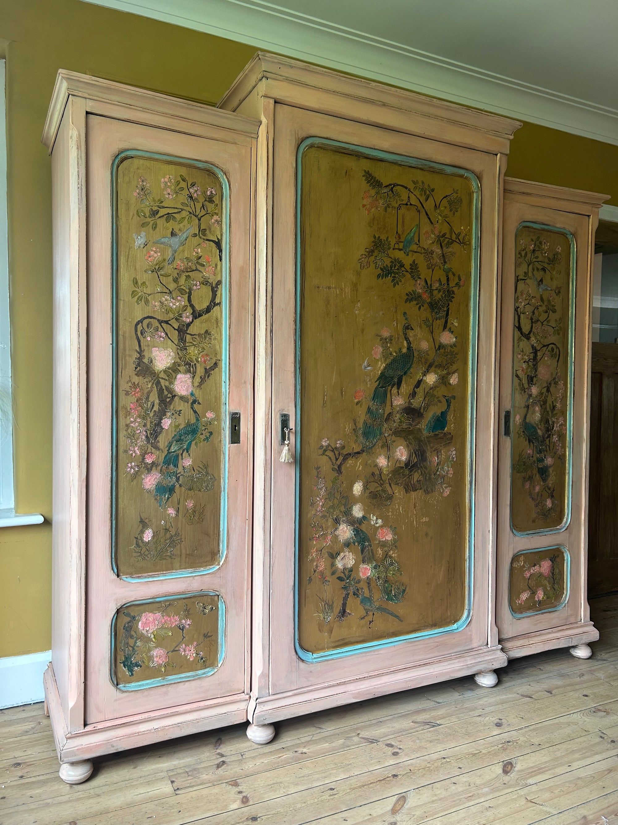 Vintage Painted Pine Triple Wardrobe