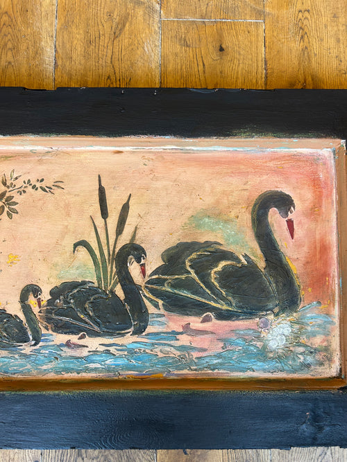 Reclaimed Door Wallhanging with Black Swan Chinoiserie