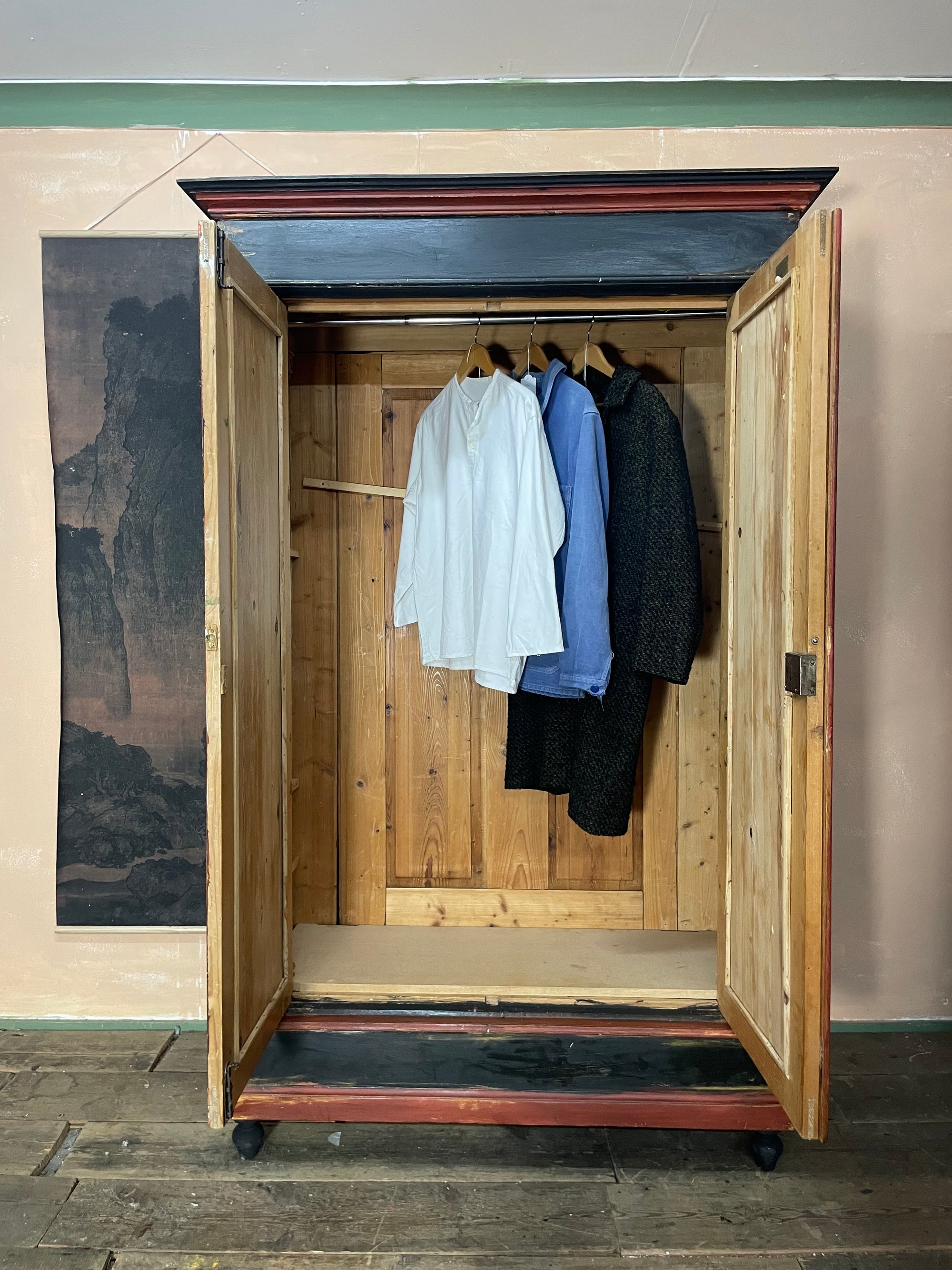 Vintage Painted Pine Wardrobe with Boiserie Panels