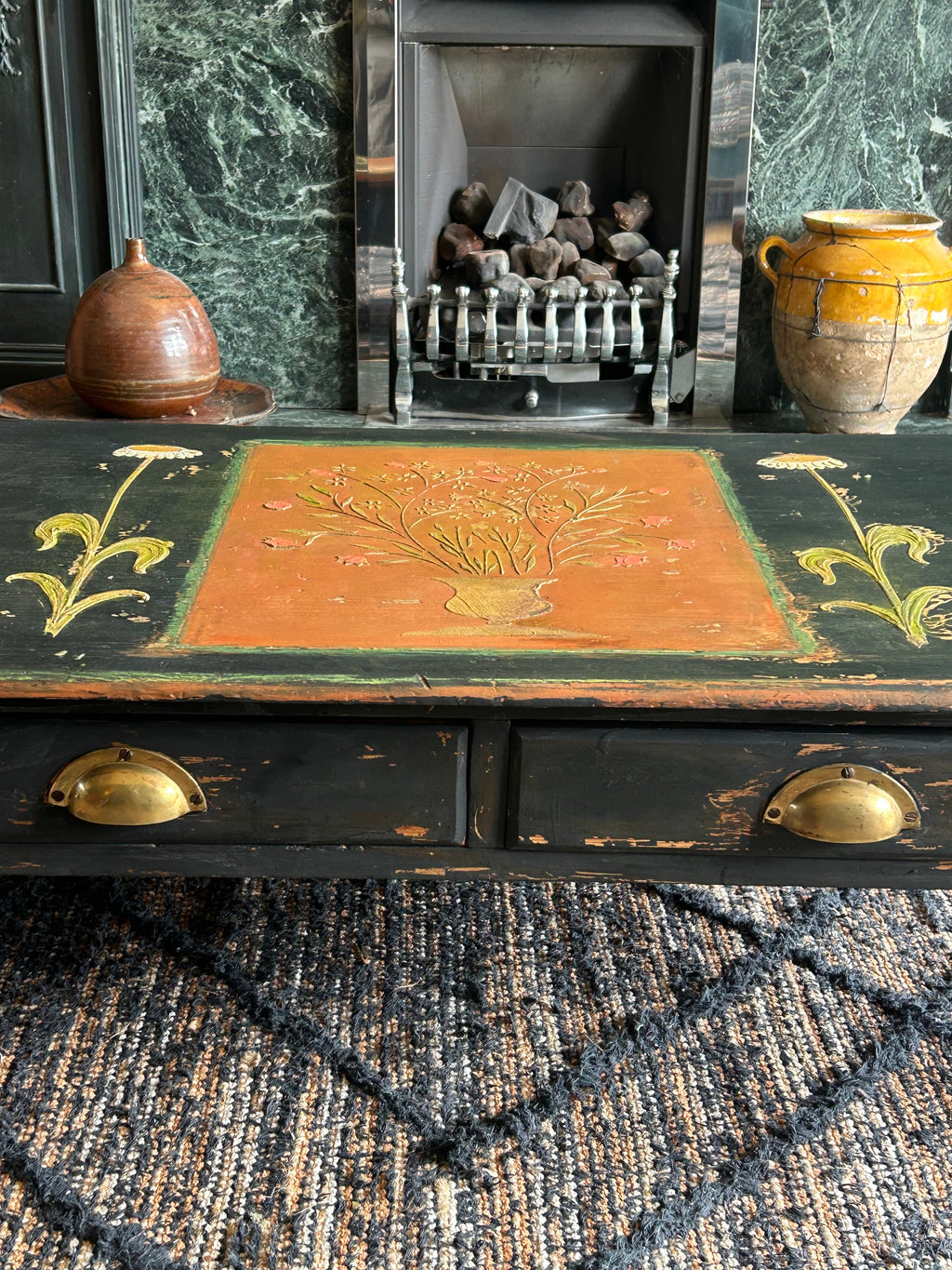 Vintage Folk Art Painted Coffee Table